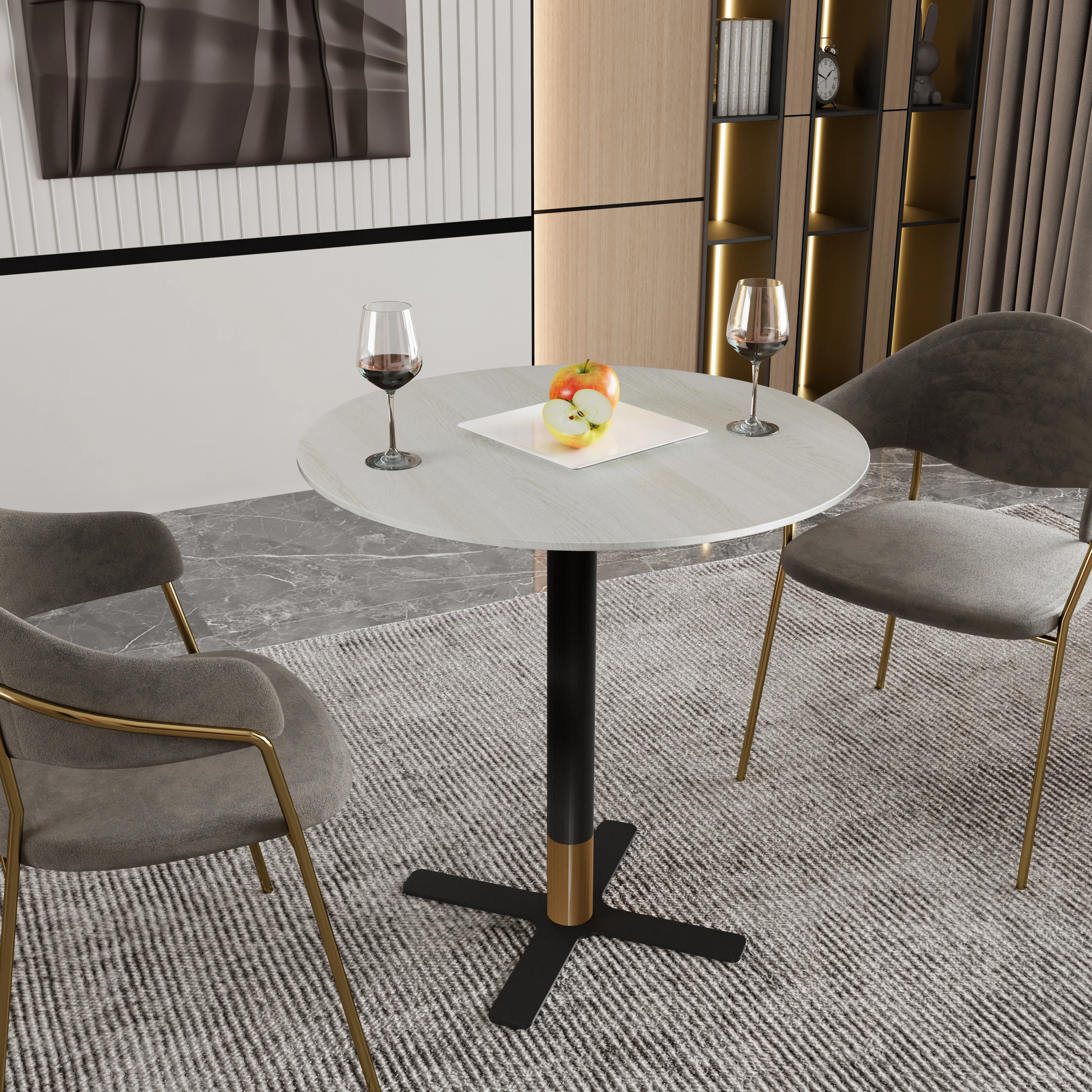 Vail Collection Dining Table Black/Gold X Base With 27" Round Light Wood Brown MDF Top