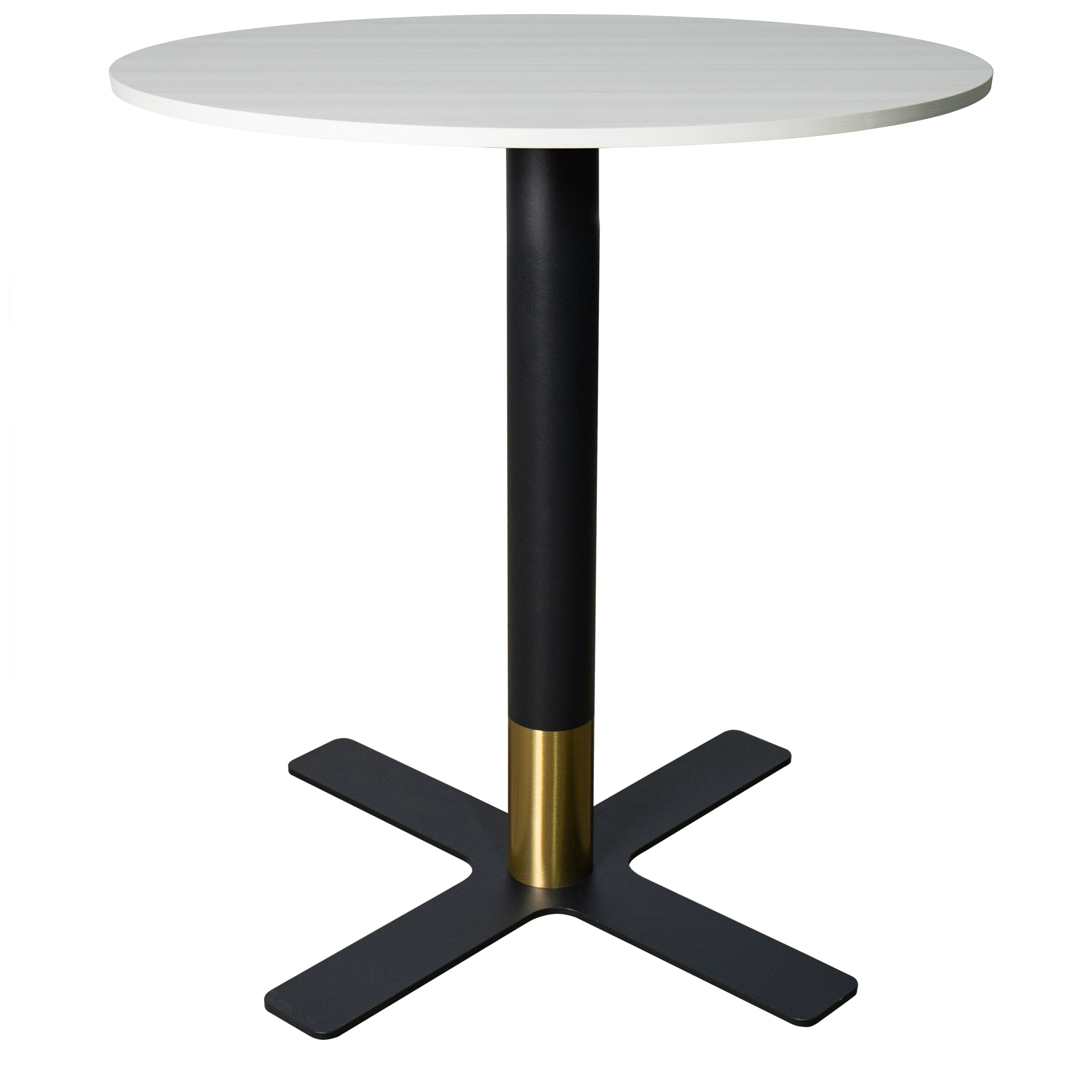 Vail Collection Dining Table Black/Gold X Base With 27" Round Light Wood Brown MDF Top