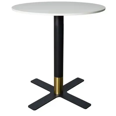 Vail Collection Dining Table Black/Gold X Base With 27" Round Light Wood  Brown MDF Top