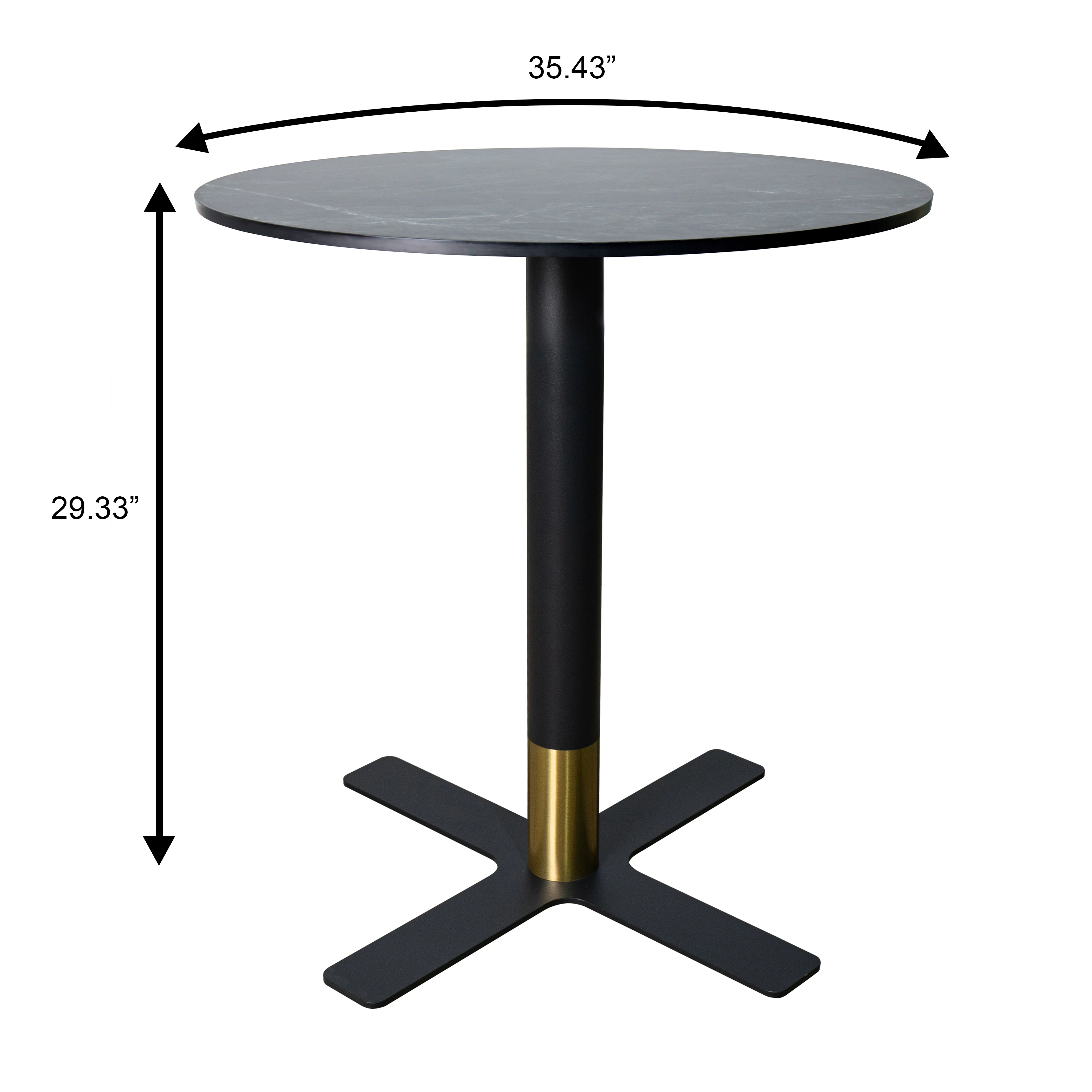 Vail Collection Dining Table Black/Gold X Base With 36" Round Black MDF Top