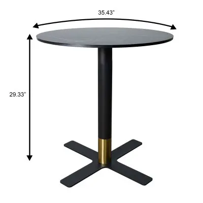 Vail Collection Dining Table Black/Gold X Base With 36" Round Black MDF Top