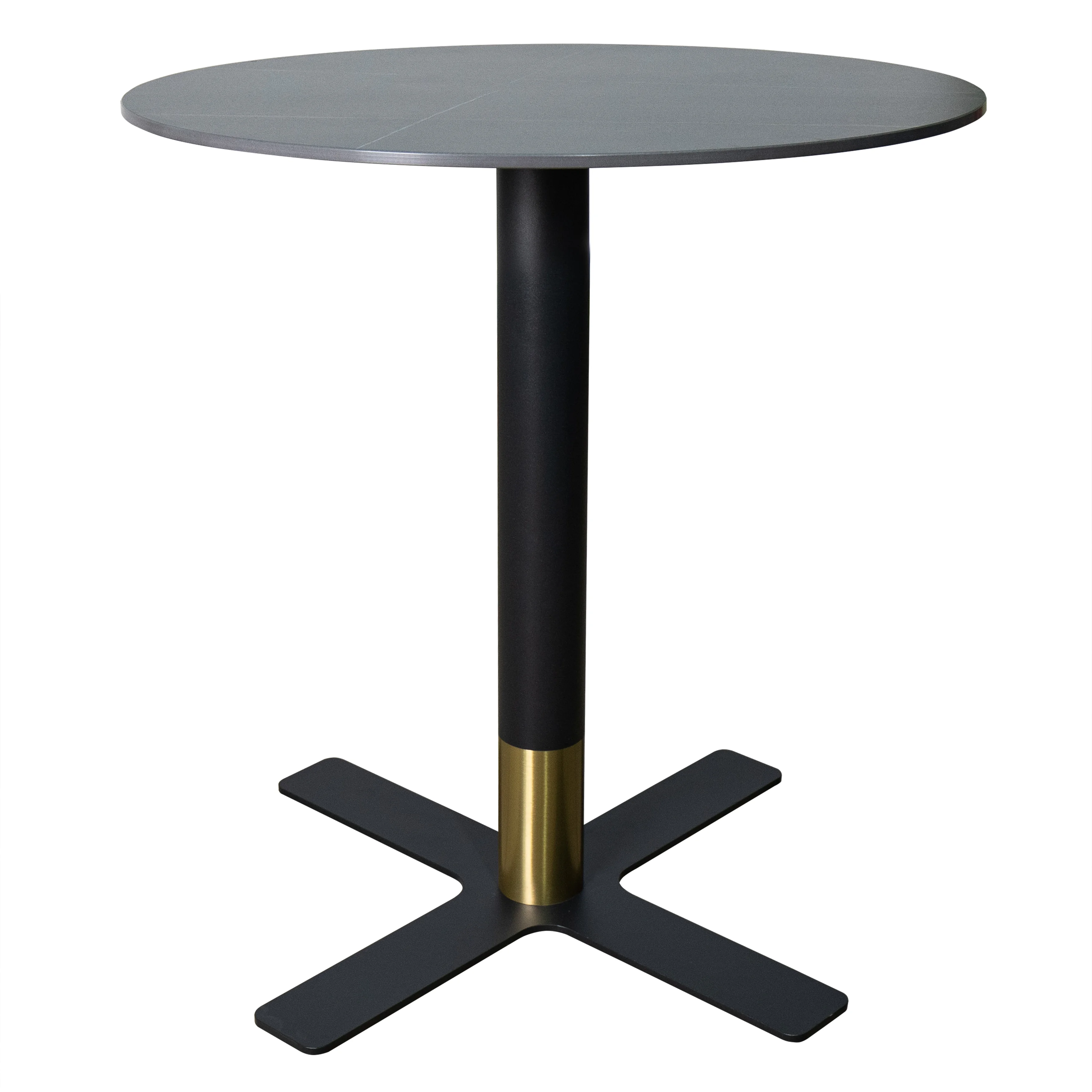 Vail Collection Dining Table Black/Gold X Base With 36" Round BLack Stone Top