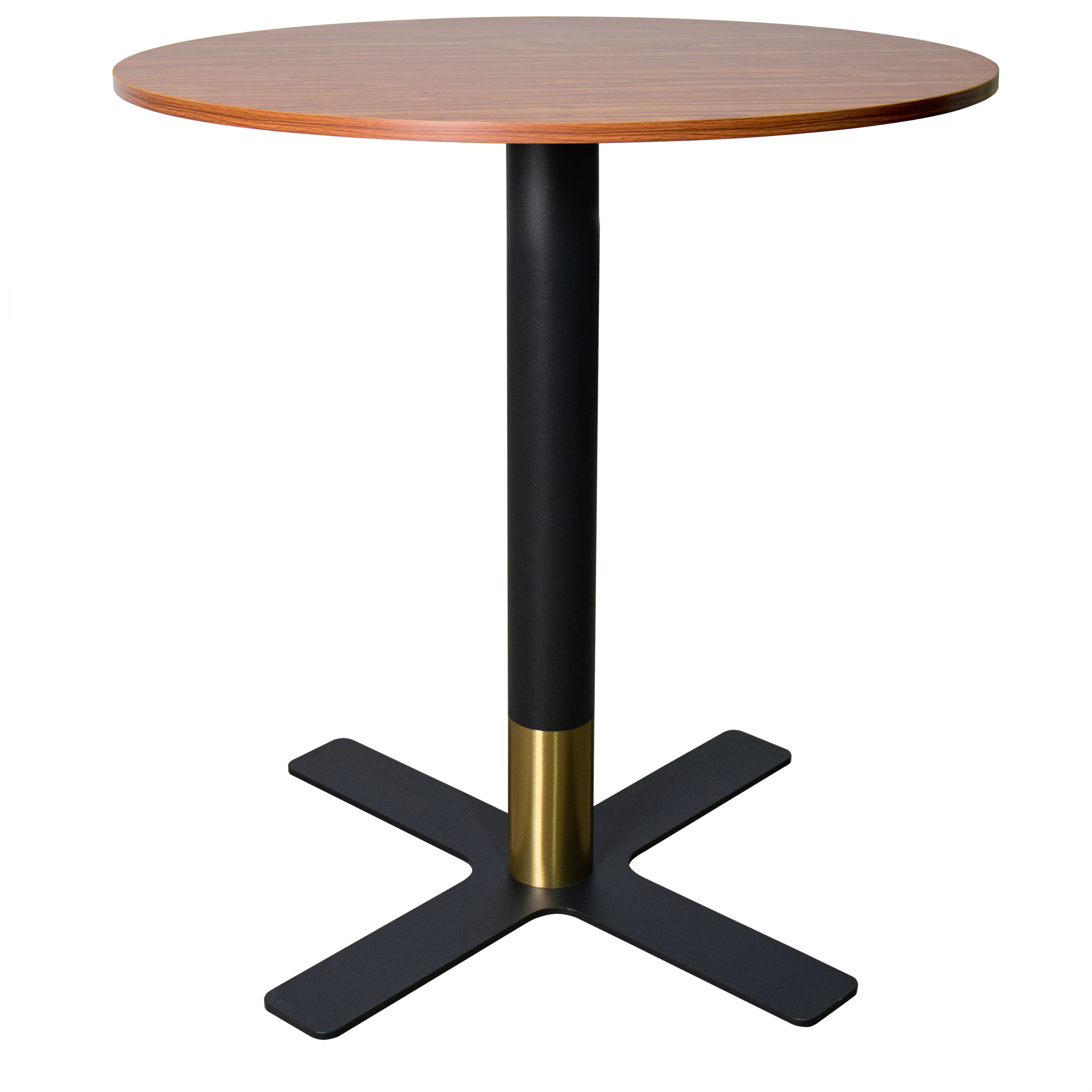 Vail Collection Dining Table Black/Gold X Base With 36" Round Cognac Brown MDF Top