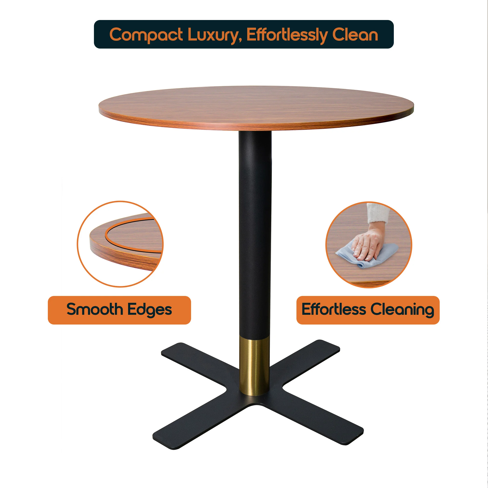 Vail Collection Dining Table Black/Gold X Base With 36" Round Cognac Brown MDF Top