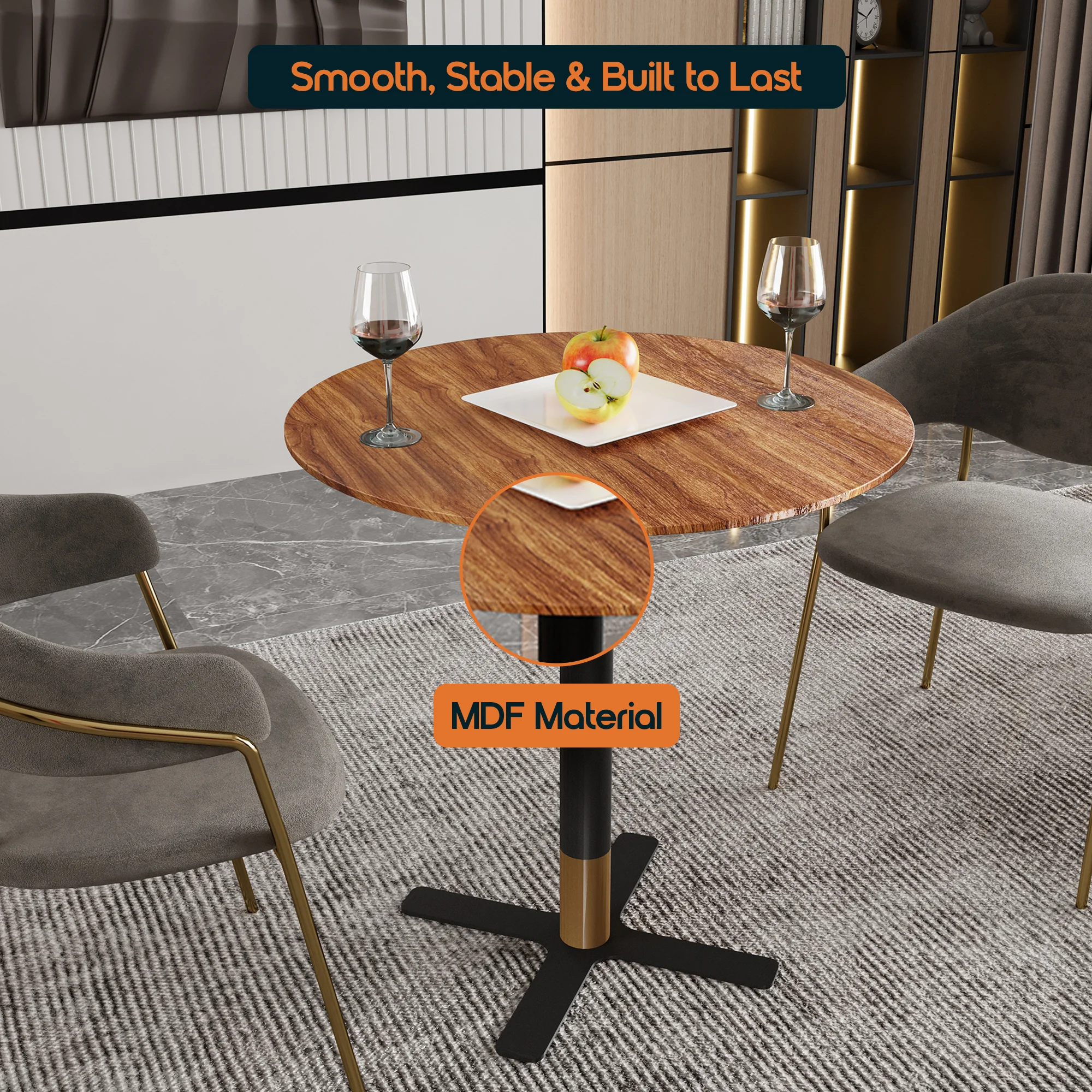 Vail Collection Dining Table Black/Gold X Base With 36" Round Cognac Brown MDF Top