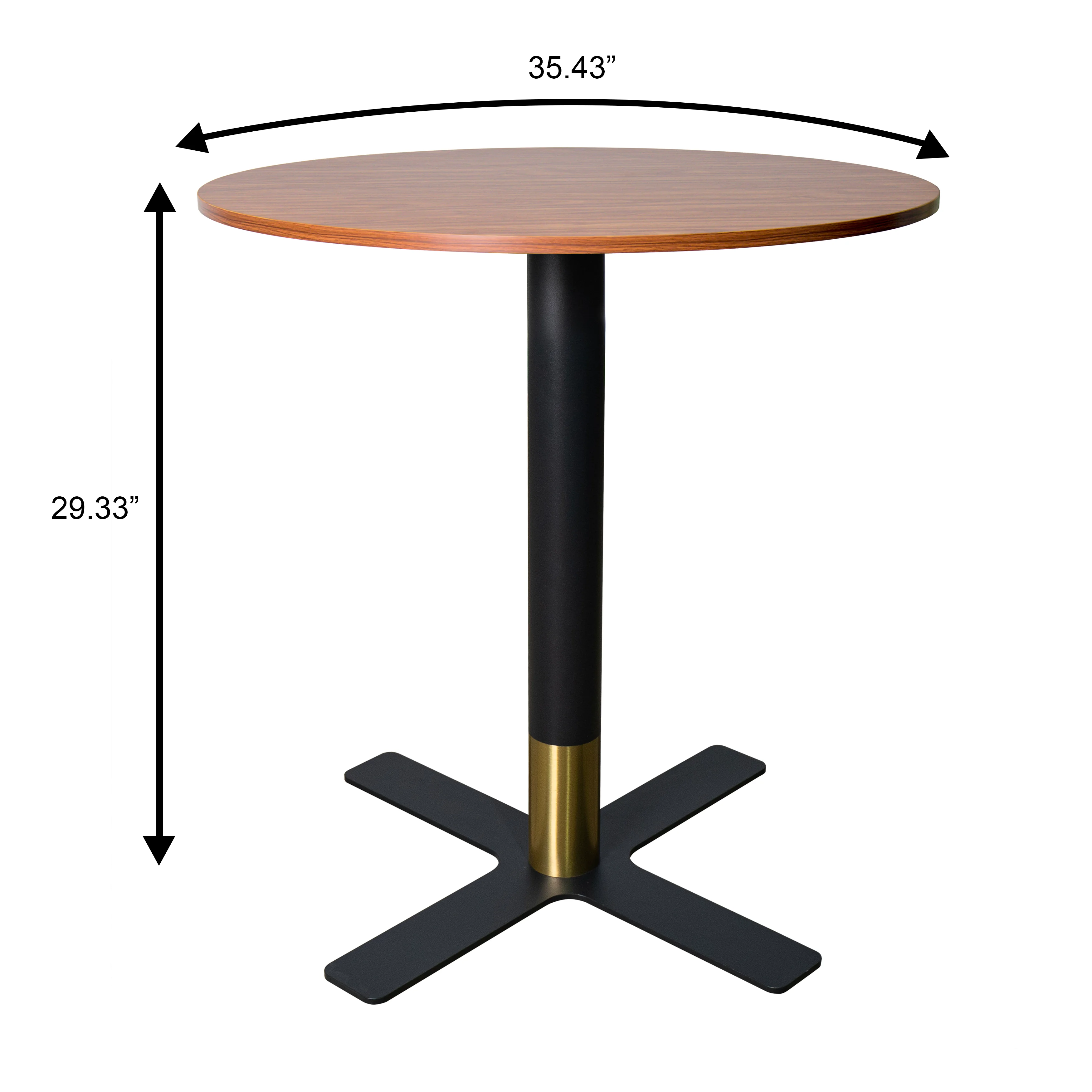 Vail Collection Dining Table Black/Gold X Base With 36" Round Cognac Brown MDF Top