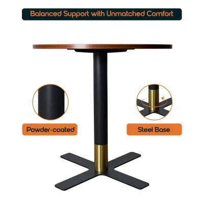 Vail Collection Dining Table Black/Gold X Base With 36" Round Cognac Brown MDF Top