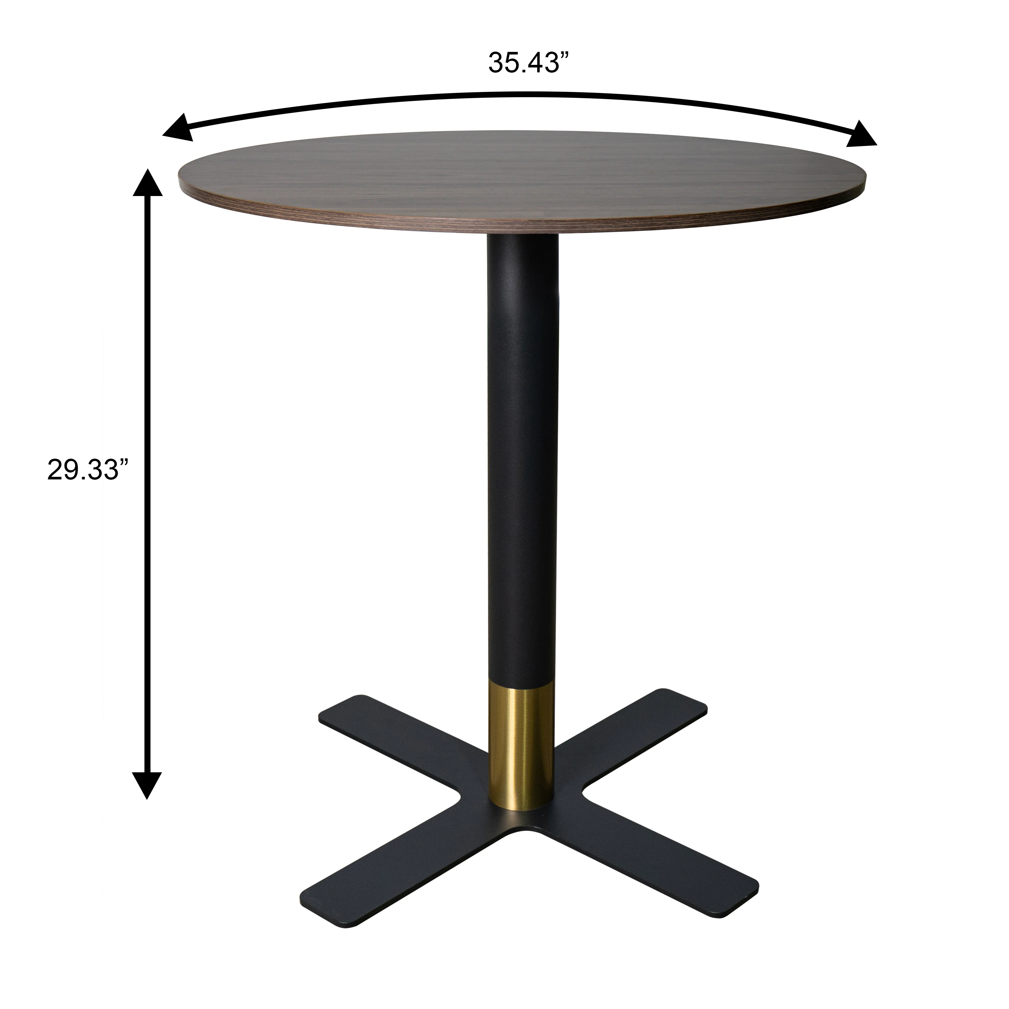 Vail Collection Dining Table Black/Gold X Base With 36" Round Dark Brown MDF Top