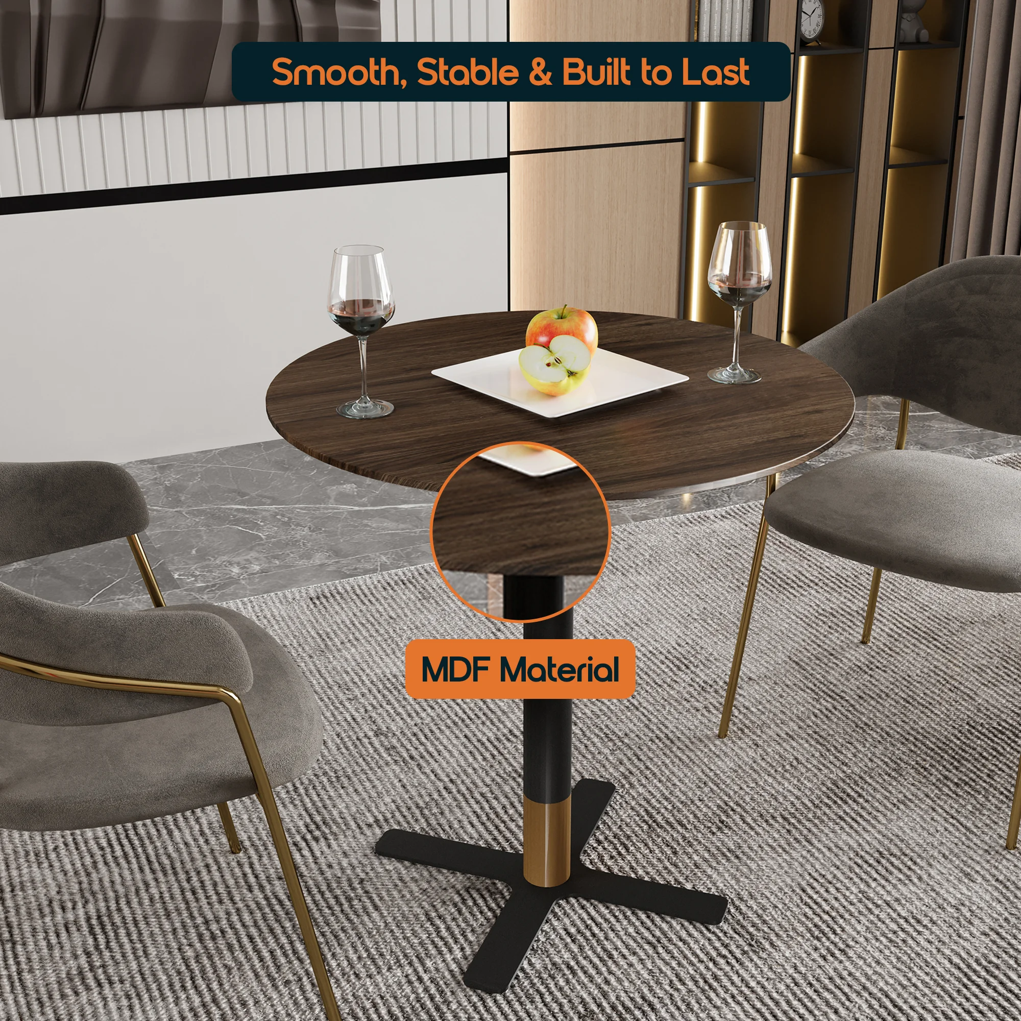 Vail Collection Dining Table Black/Gold X Base With 36" Round Dark Brown MDF Top