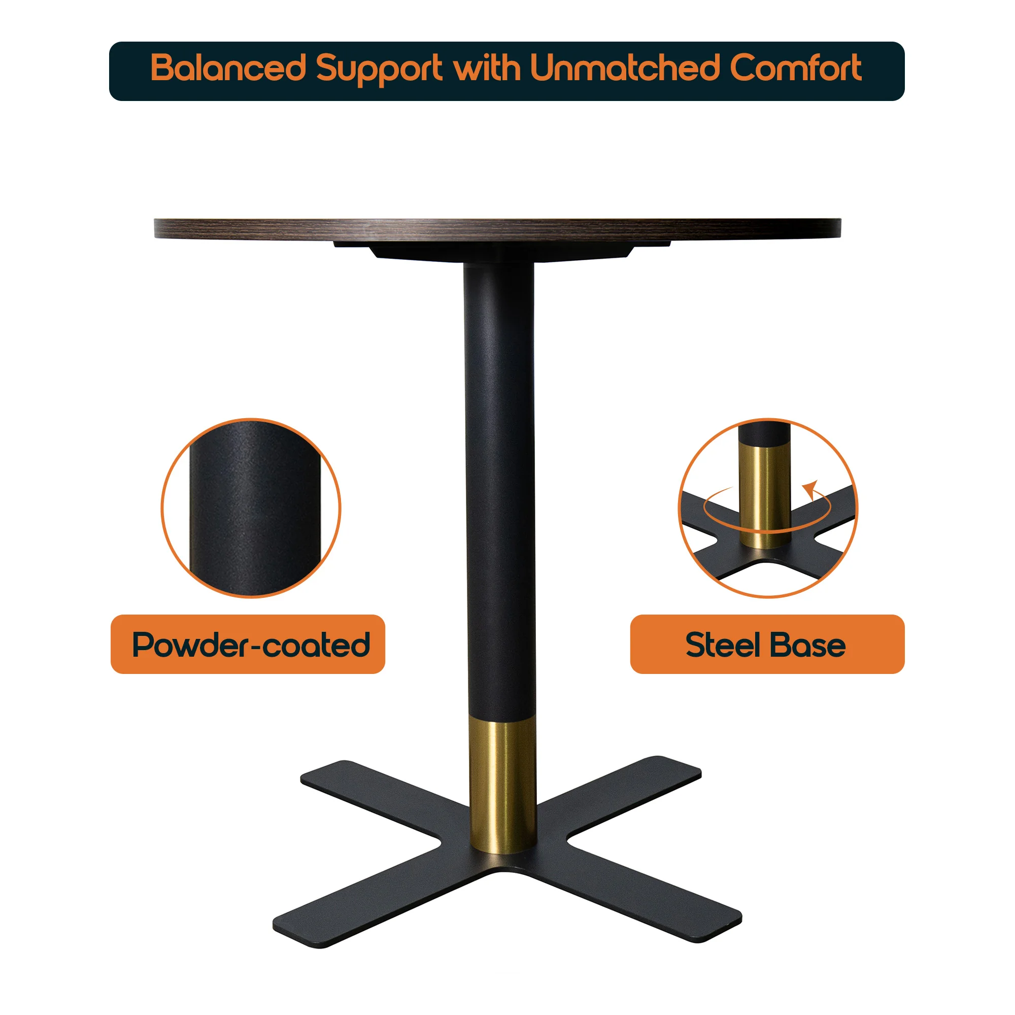 Vail Collection Dining Table Black/Gold X Base With 36" Round Dark Brown MDF Top