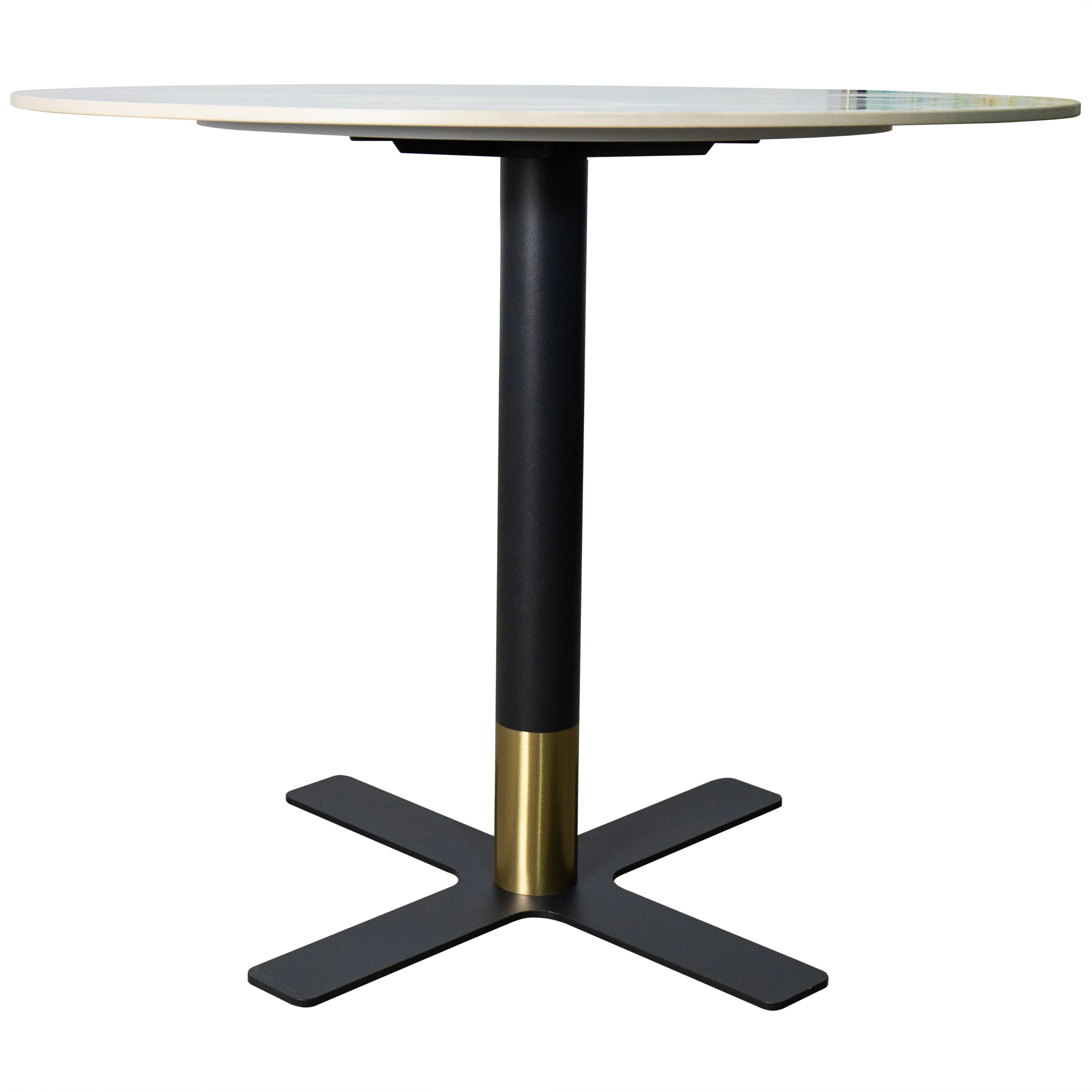 Vail Collection Dining Table Black/Gold X Base With 36" Round Grey Stone Top