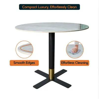 Vail Collection Dining Table Black/Gold X Base With 36" Round Grey Stone  Top