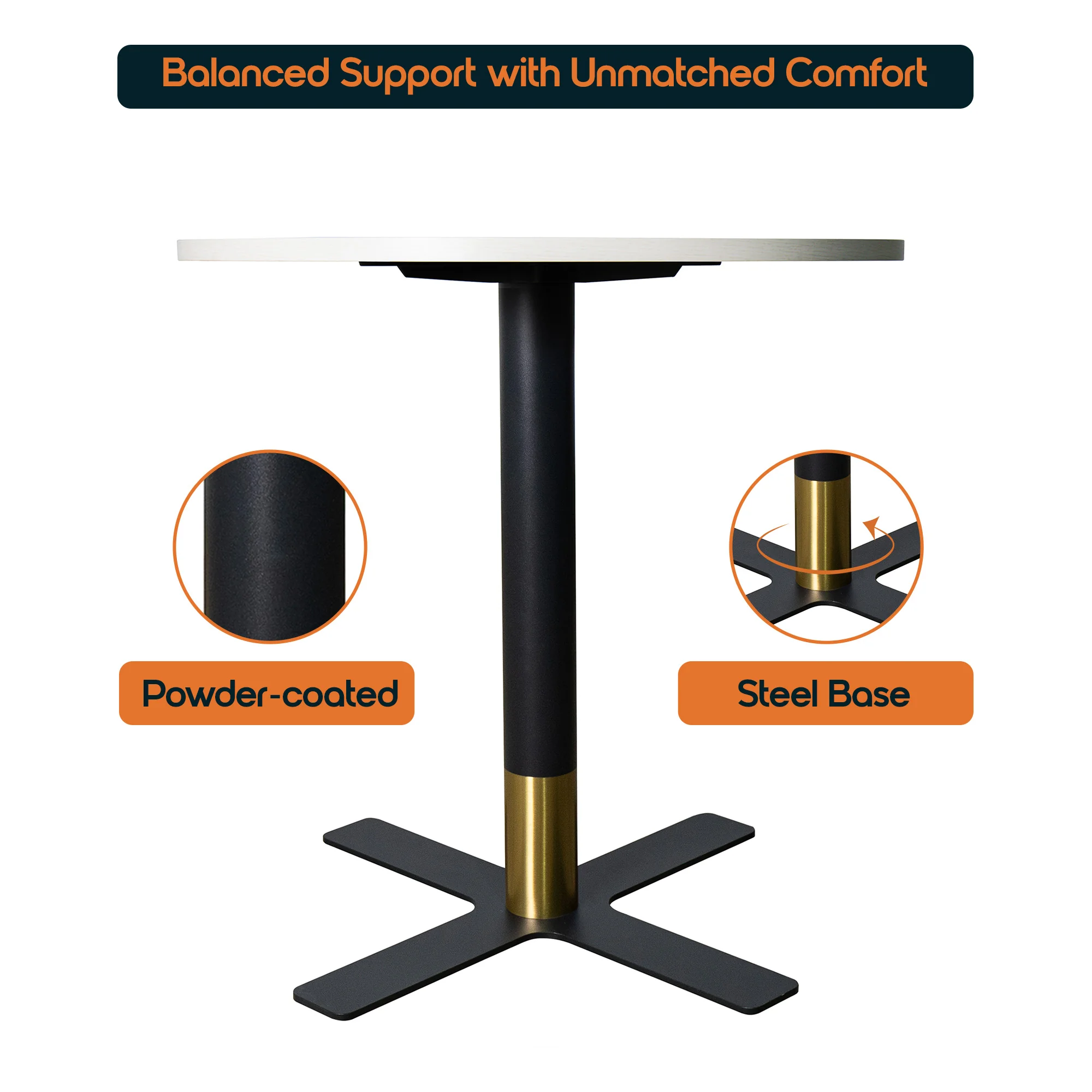 Vail Collection Dining Table Black/Gold X Base With 36" Round Light Wood  Brown MDF Top