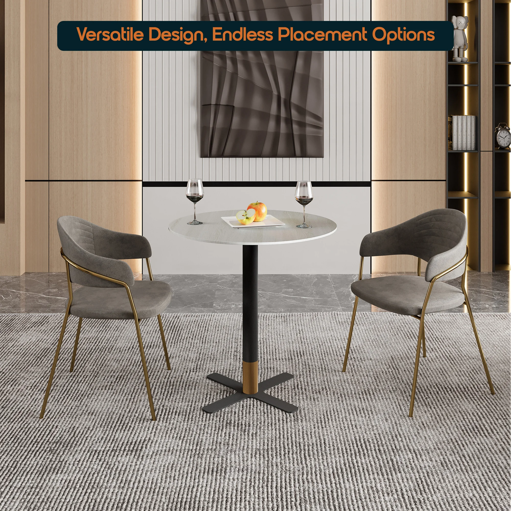 Vail Collection Dining Table Black/Gold X Base With 36" Round Light Wood  Brown MDF Top