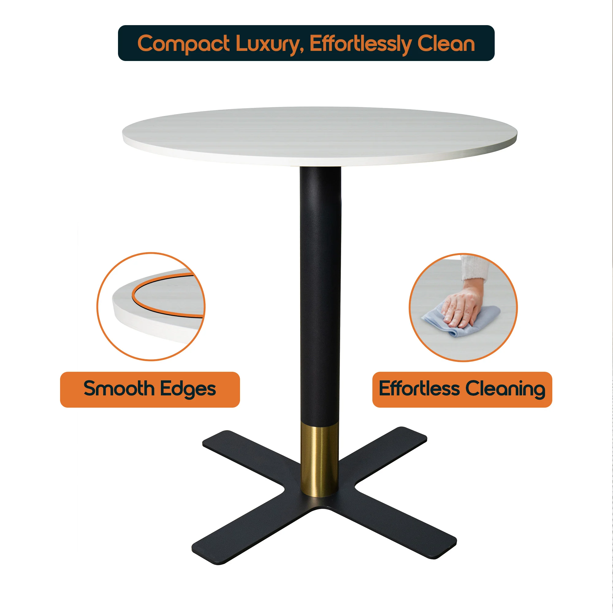 Vail Collection Dining Table Black/Gold X Base With 36" Round Light Wood  Brown MDF Top