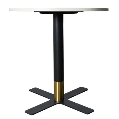 Vail Collection Dining Table Black/Gold X Base With 36" Round Light Wood  Brown MDF Top