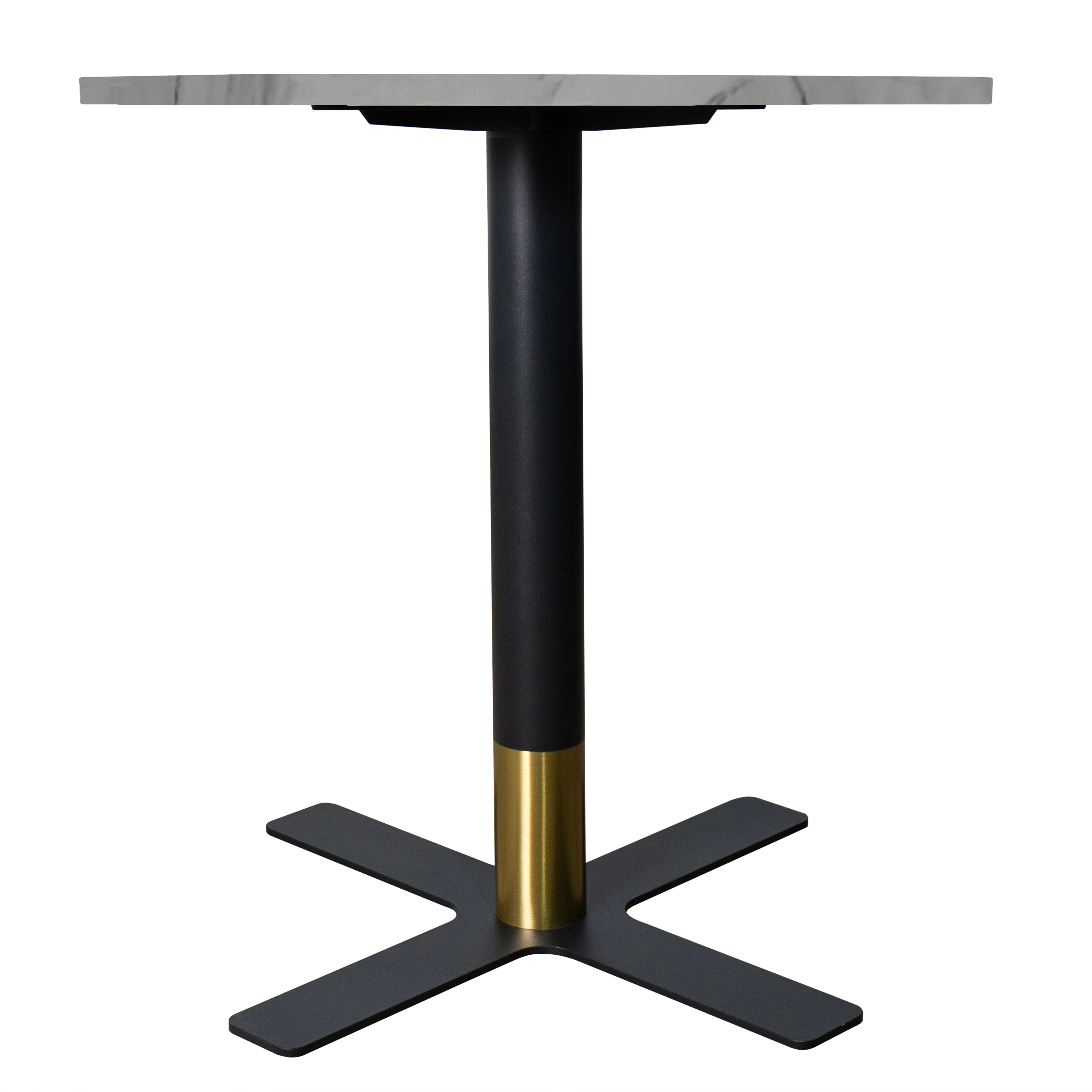 Vail Collection Dining Table Black/Gold X Base With 36" Round White Stone Top