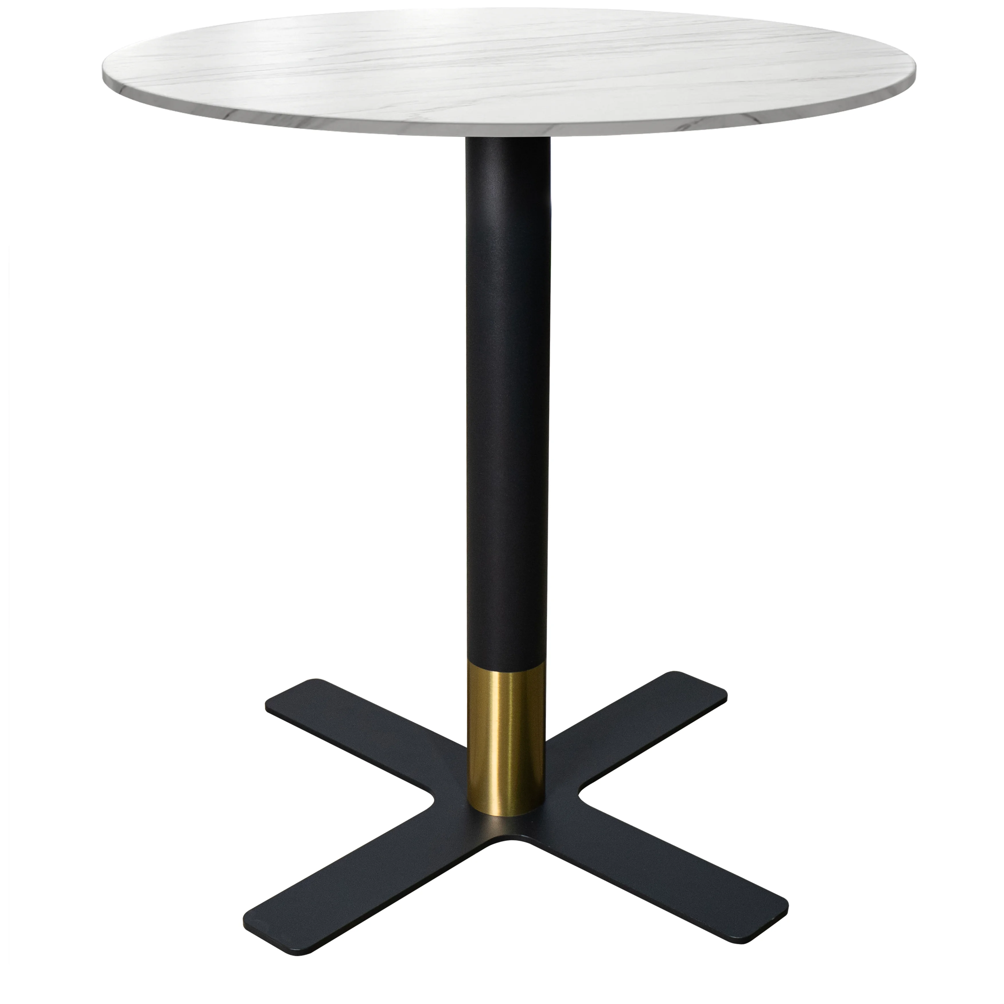 Vail Collection Dining Table Black/Gold X Base With 36" Round White Stone Top