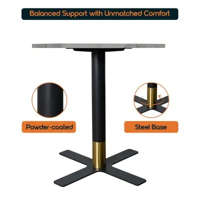 Vail Collection Dining Table Black/Gold X Base With 36" Round White Stone  Top