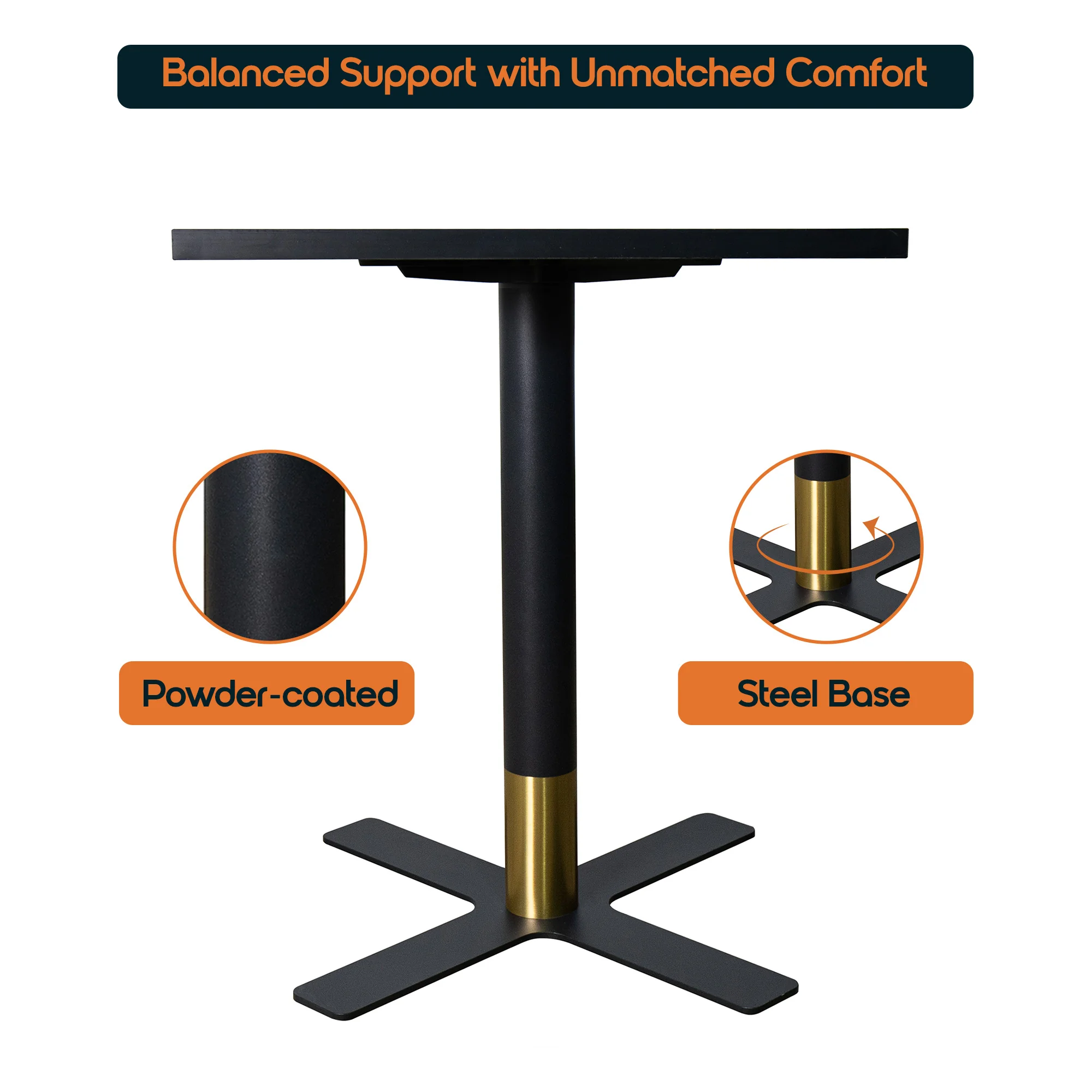 Vail Collection Dining Table Black/Gold X Base With 24" Square Black MDF Top