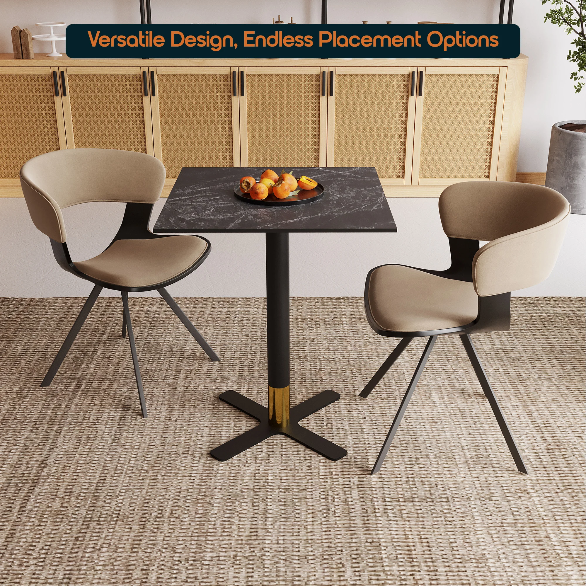 Vail Collection Dining Table Black/Gold X Base With 24" Square Black MDF Top