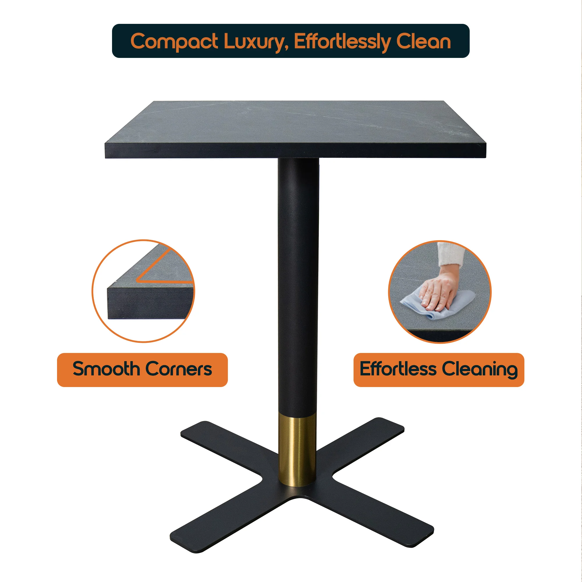 Vail Collection Dining Table Black/Gold X Base With 24" Square Black MDF Top