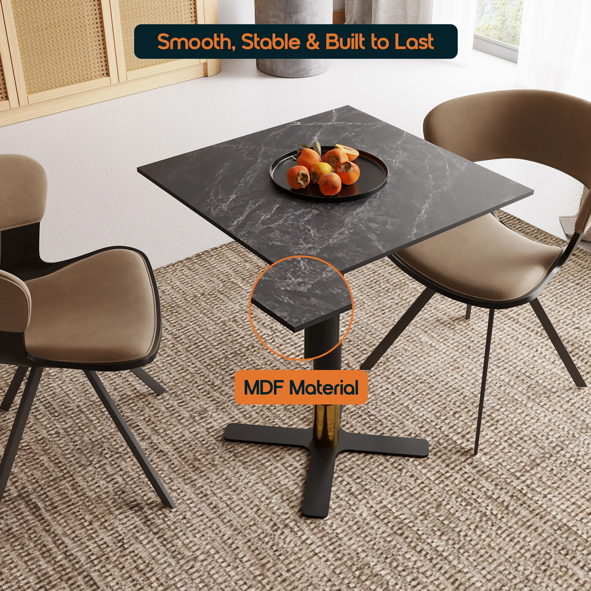 Vail Collection Dining Table Black/Gold X Base With 24" Square Black MDF Top