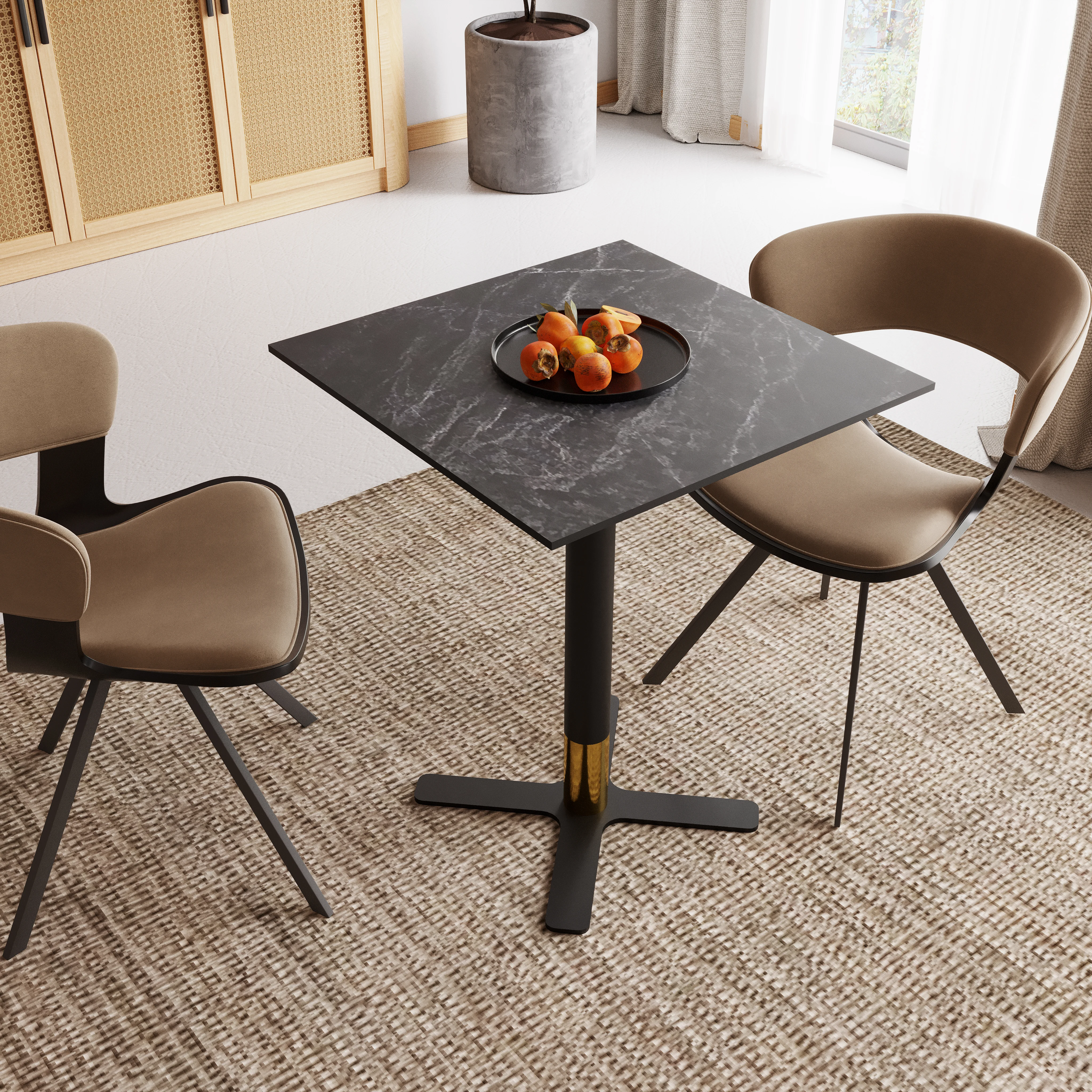 Vail Collection Dining Table Black/Gold X Base With 24" Square Black MDF Top