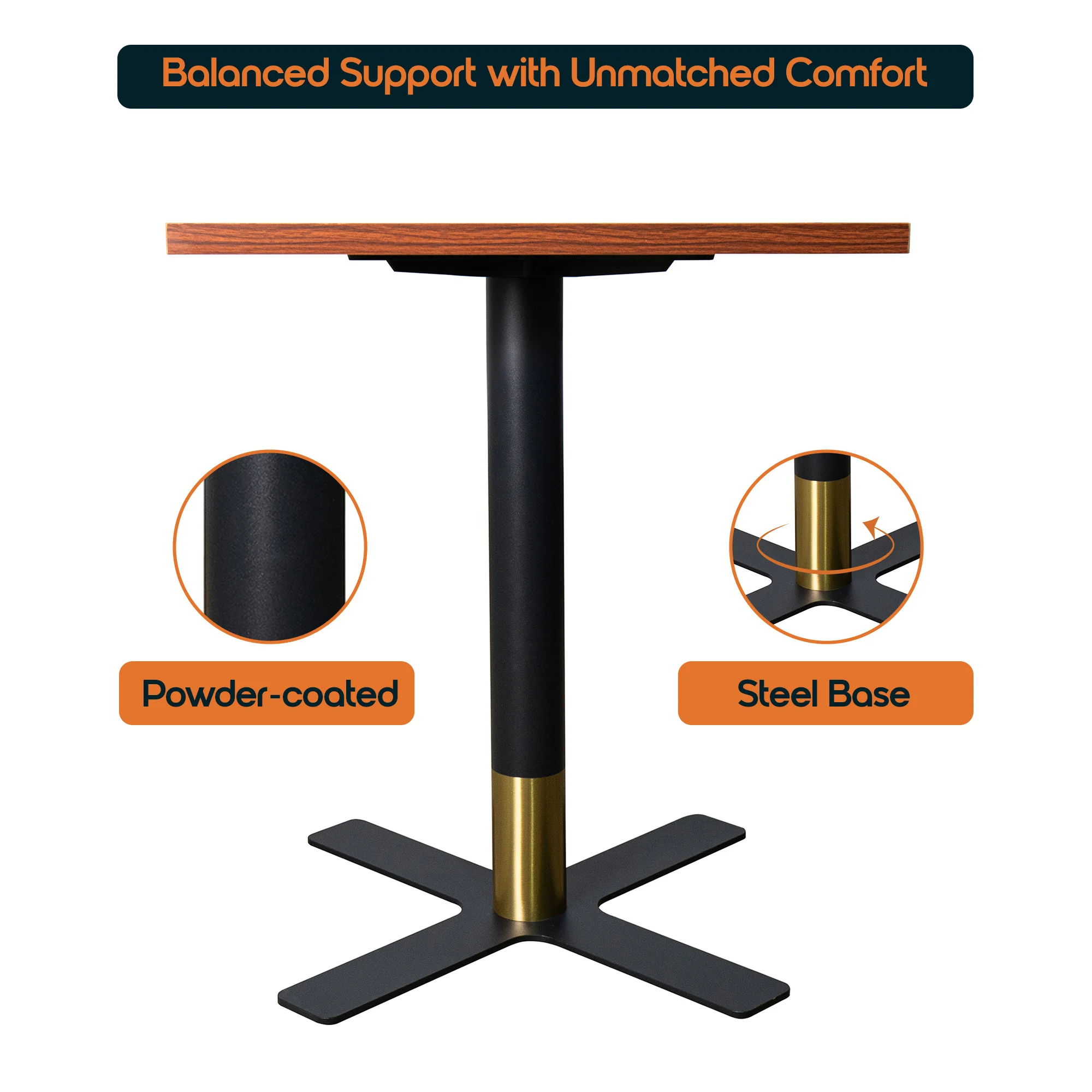 Vail Collection Dining Table Black/Gold X Base With 24" Square Cognac Brown MDF Top