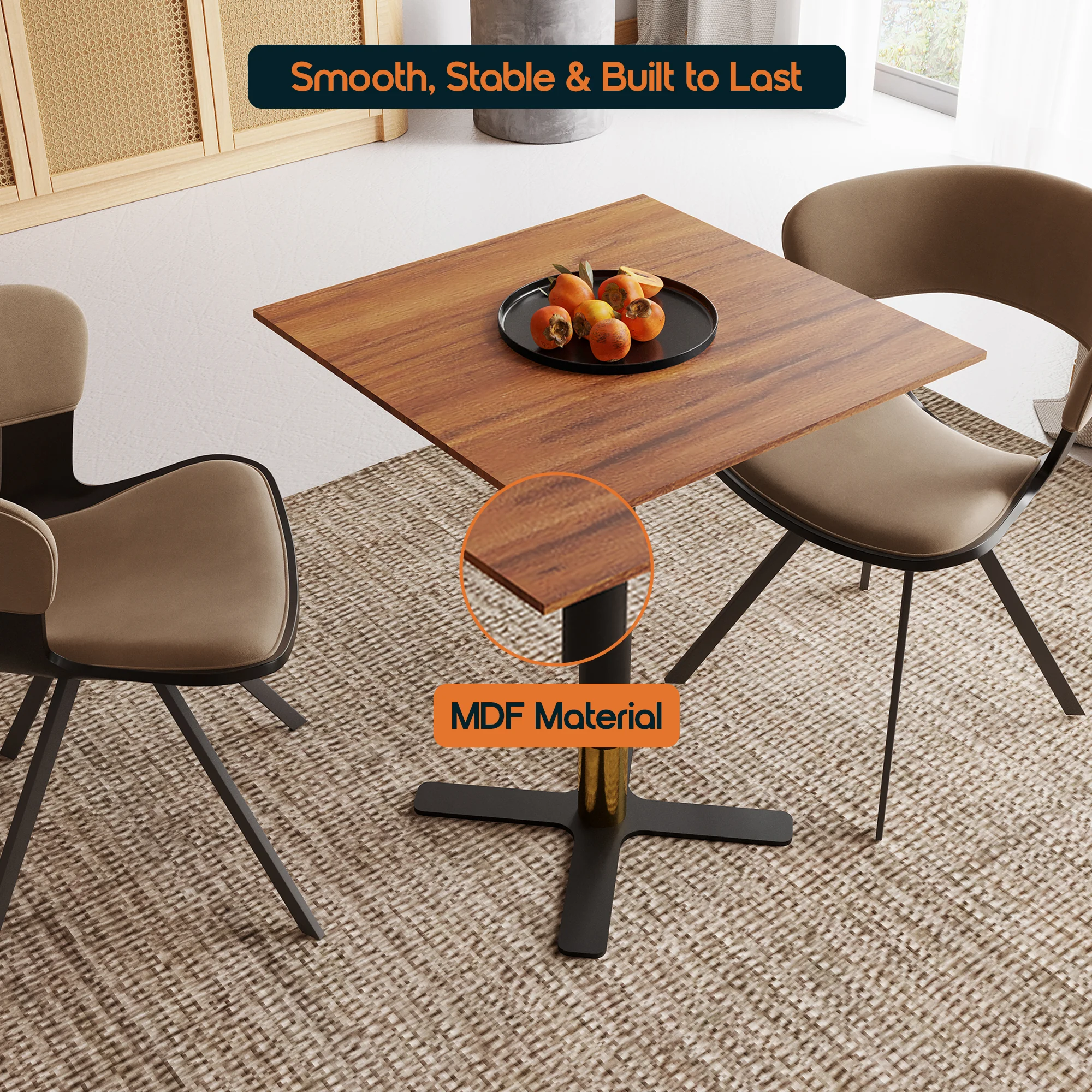 Vail Collection Dining Table Black/Gold X Base With 24" Square Cognac Brown MDF Top