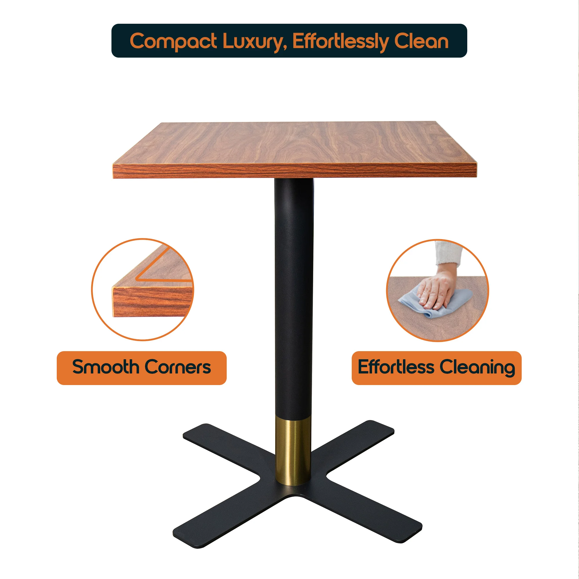 Vail Collection Dining Table Black/Gold X Base With 24" Square Cognac Brown MDF Top