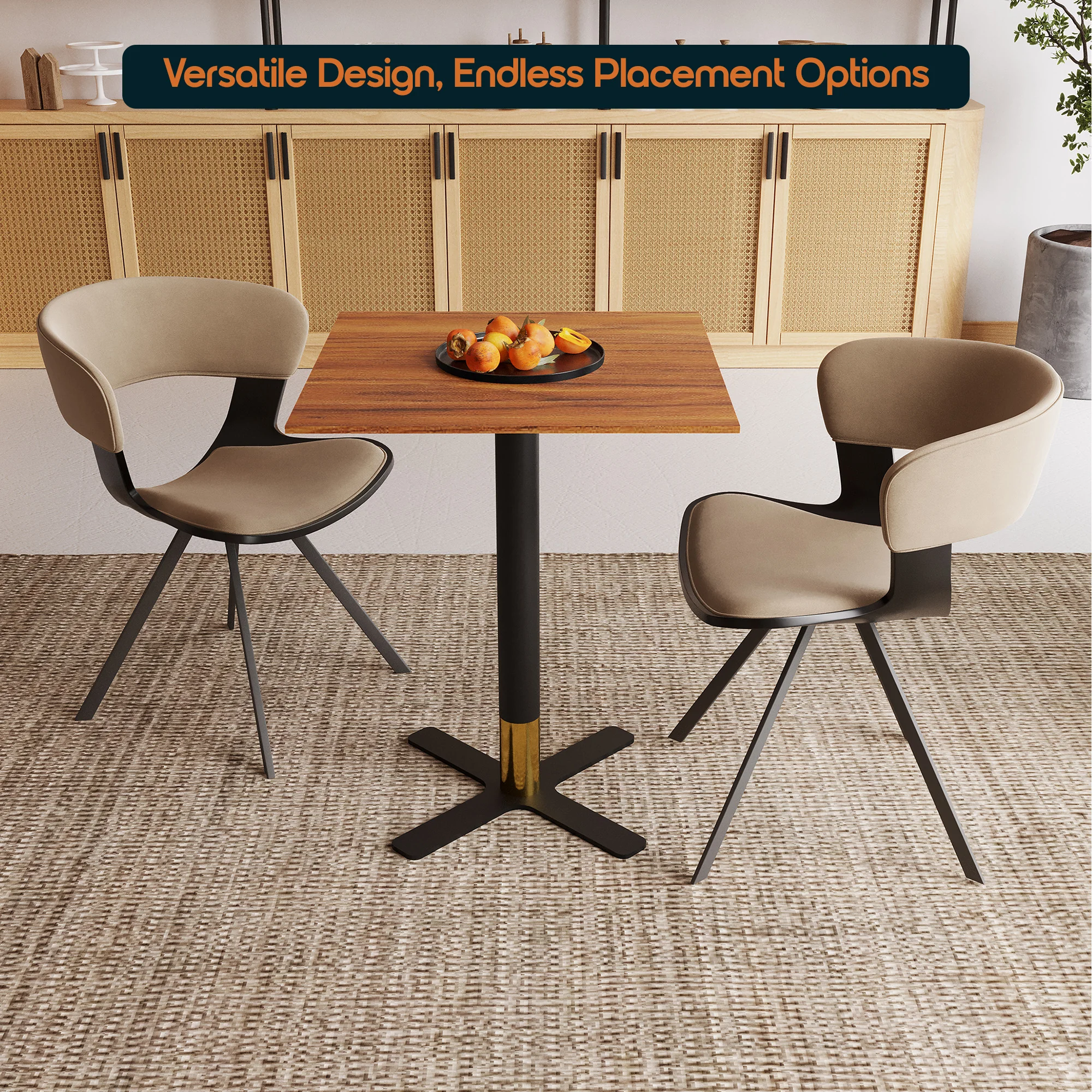 Vail Collection Dining Table Black/Gold X Base With 24" Square Cognac Brown MDF Top