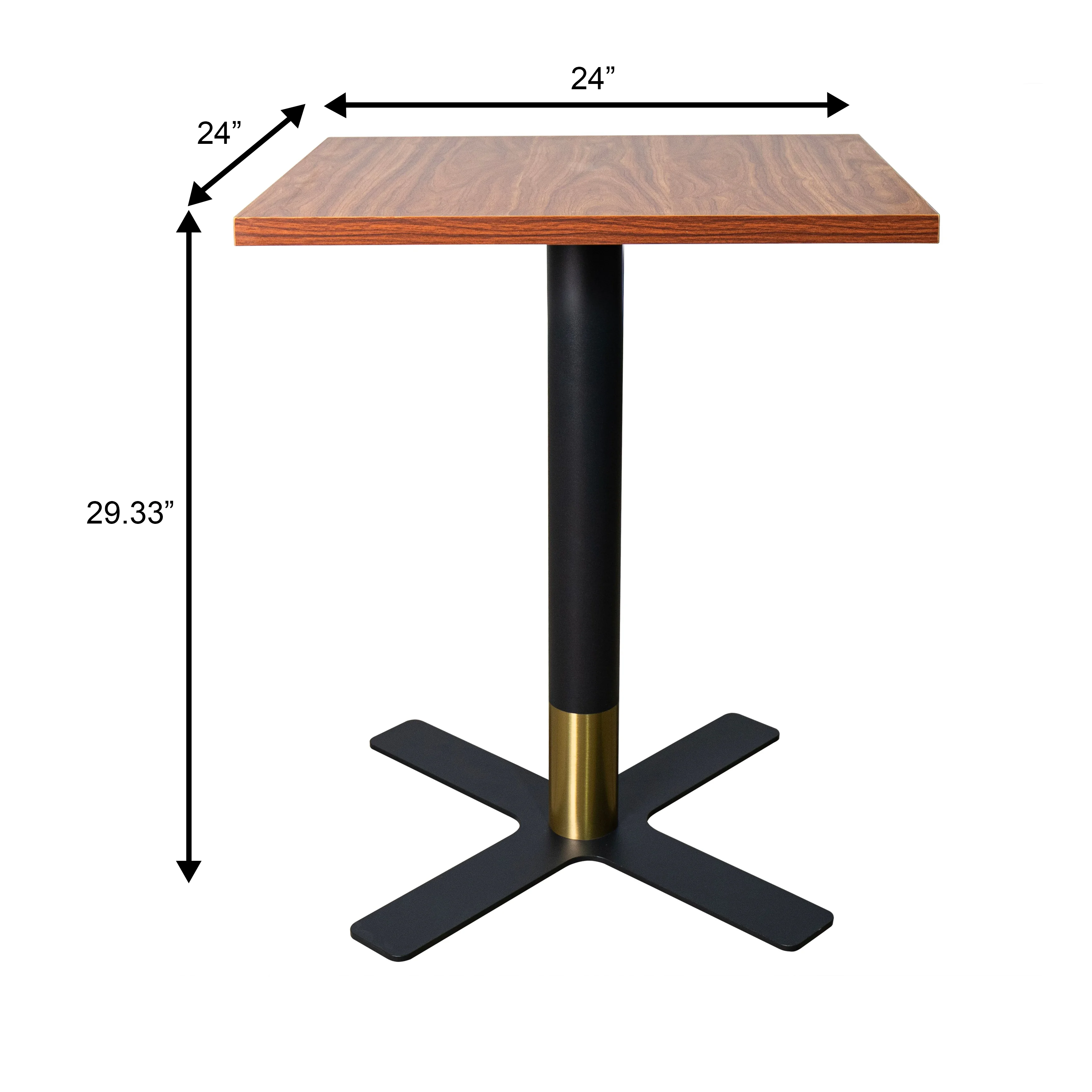 Vail Collection Dining Table Black/Gold X Base With 24" Square Cognac Brown MDF Top