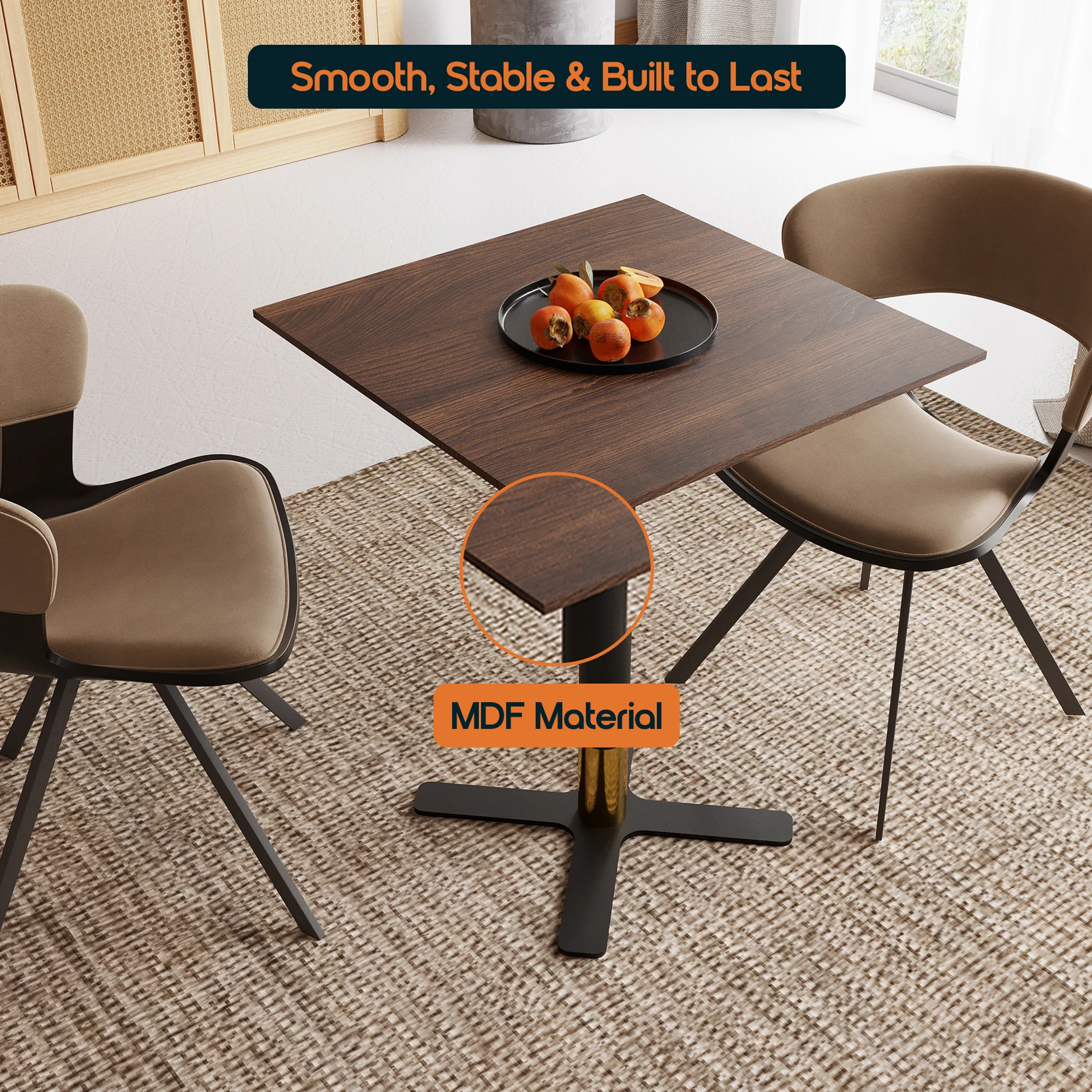 Vail Collection Dining Table Black/Gold X Base With 24" Square Dark Brown MDF Top