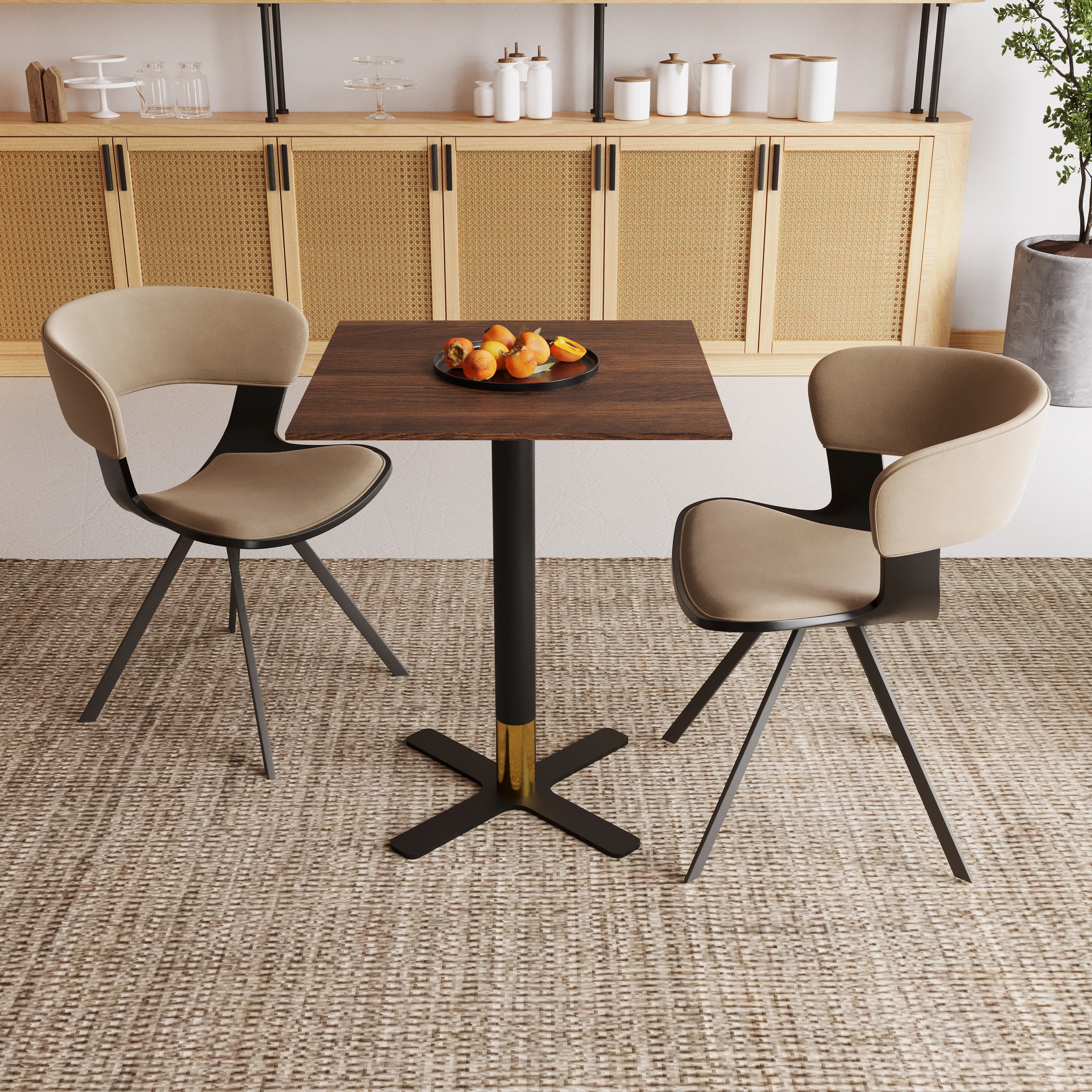 Vail Collection Dining Table Black/Gold X Base With 24" Square Dark Brown MDF Top