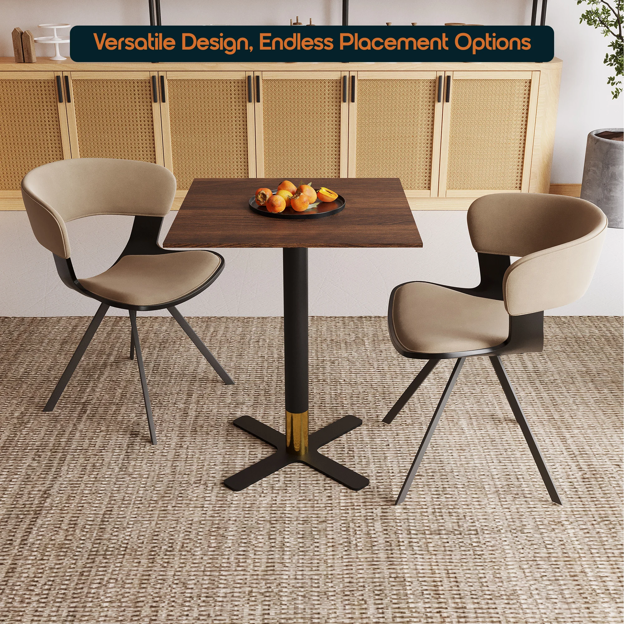Vail Collection Dining Table Black/Gold X Base With 24" Square Dark Brown MDF Top