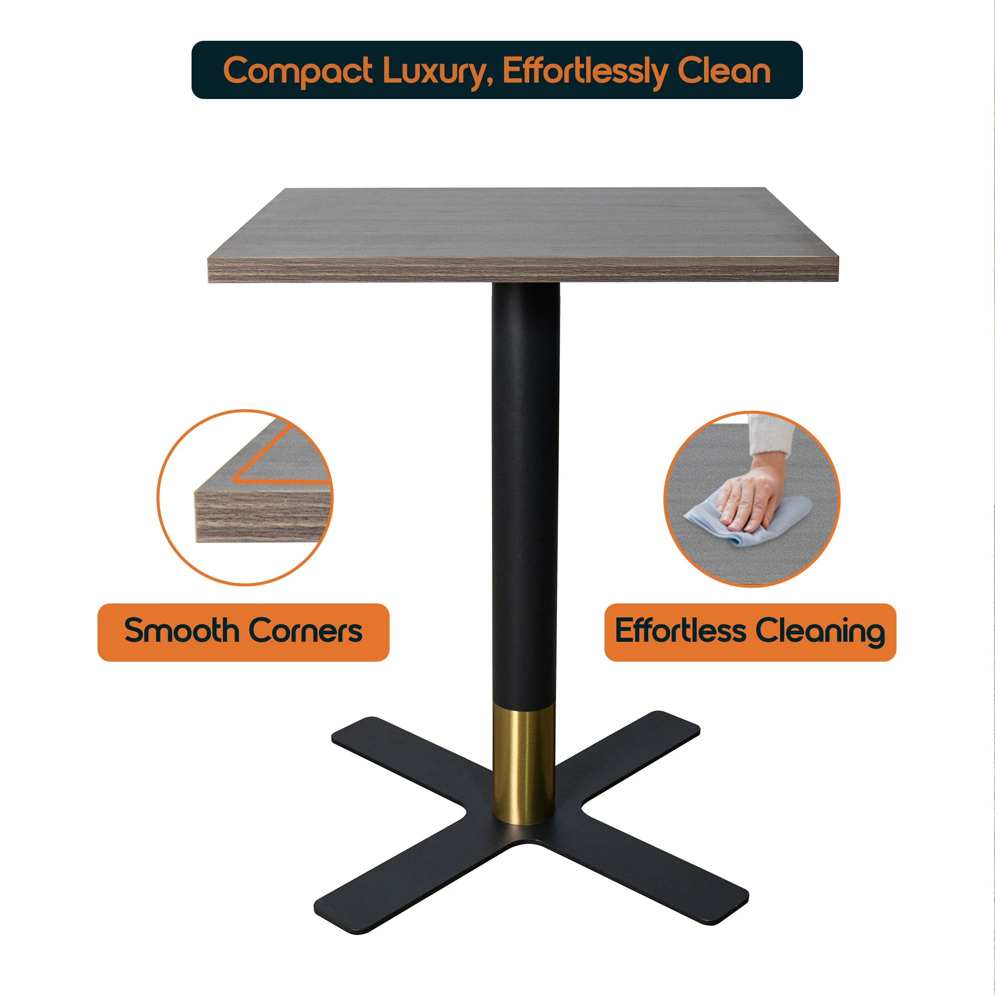 Vail Collection Dining Table Black/Gold X Base With 24" Square Dark Brown MDF Top