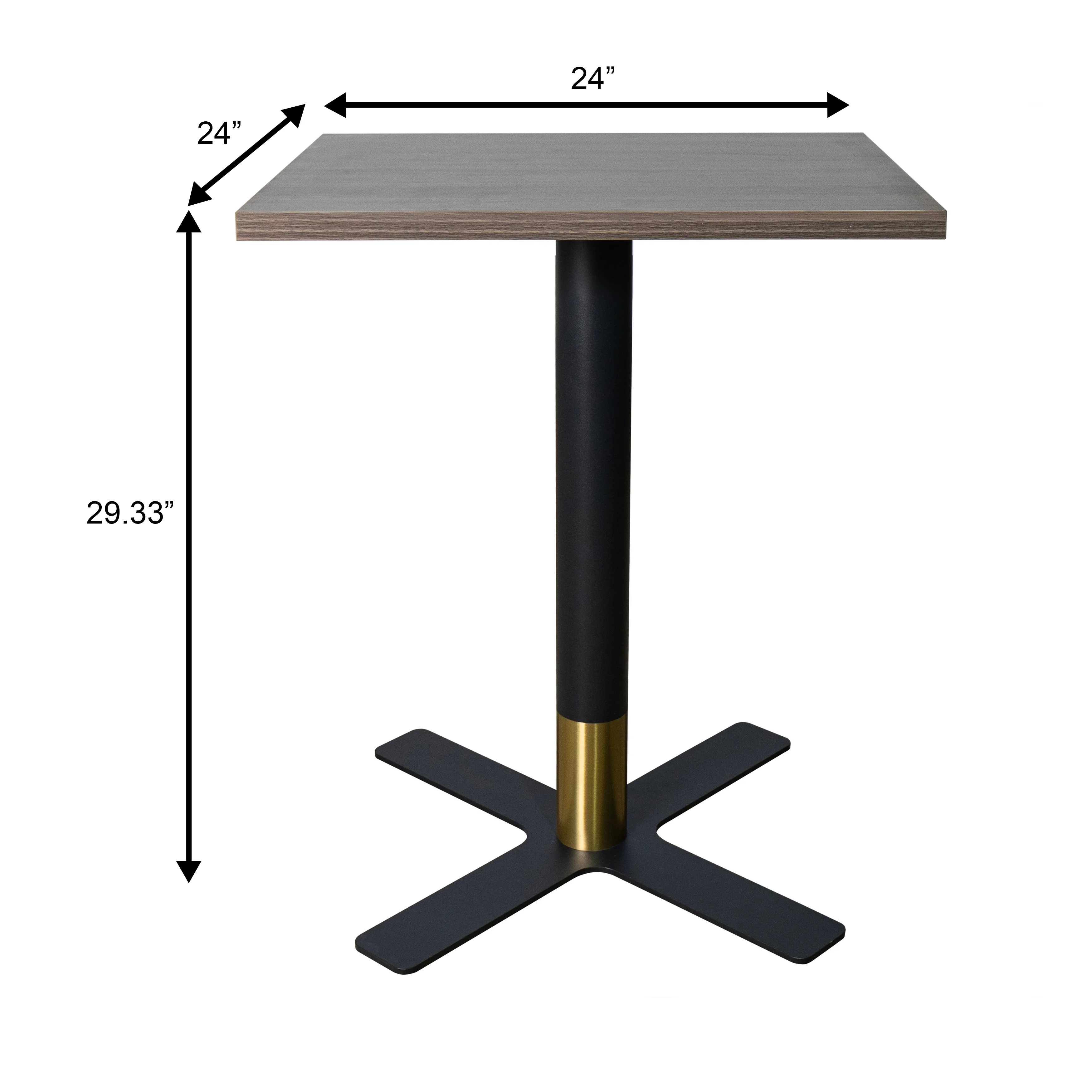 Vail Collection Dining Table Black/Gold X Base With 24" Square Dark Brown MDF Top