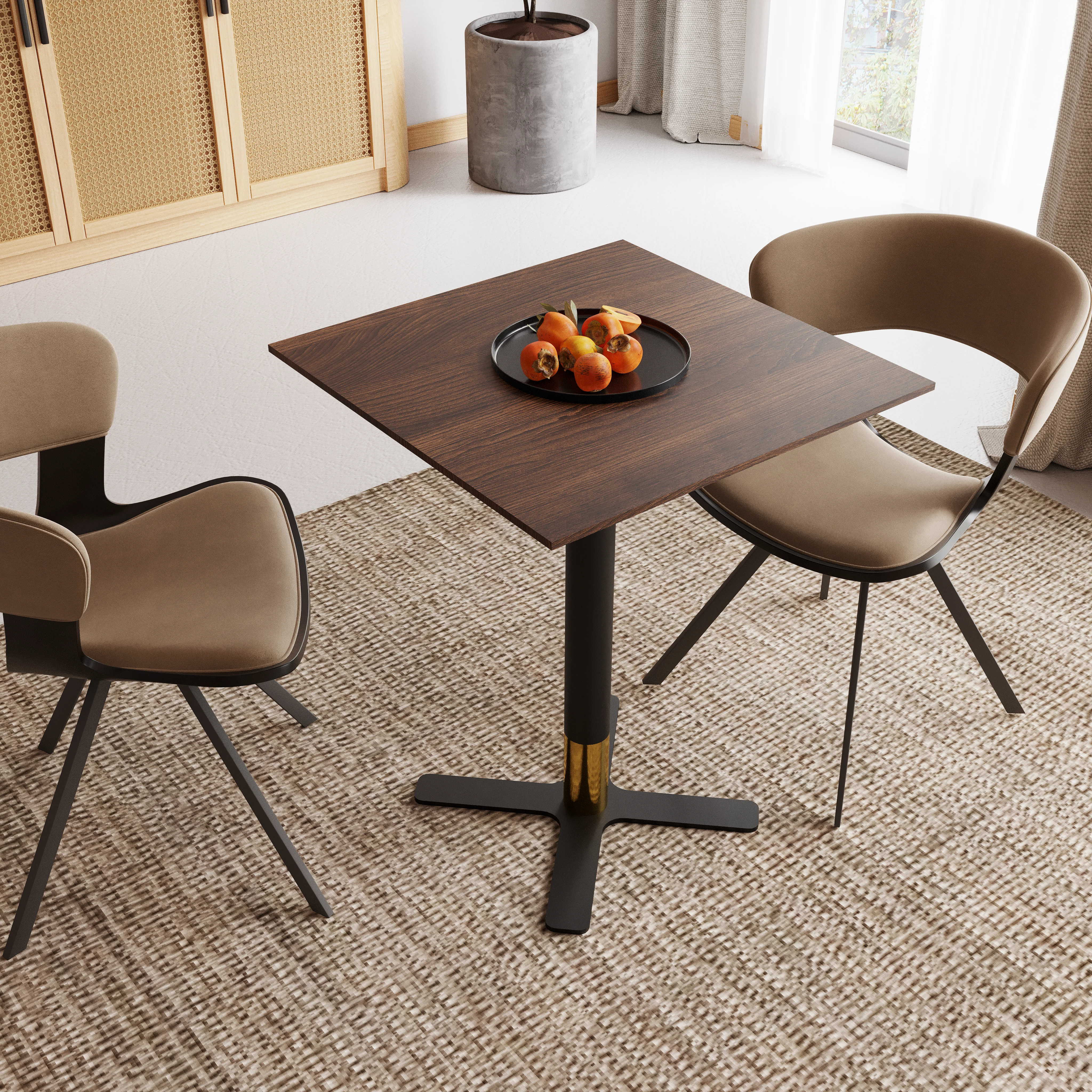 Vail Collection Dining Table Black/Gold X Base With 24" Square Dark Brown MDF Top
