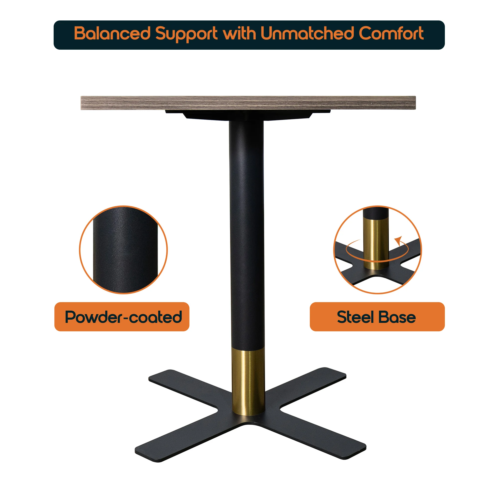 Vail Collection Dining Table Black/Gold X Base With 24" Square Dark Brown MDF Top