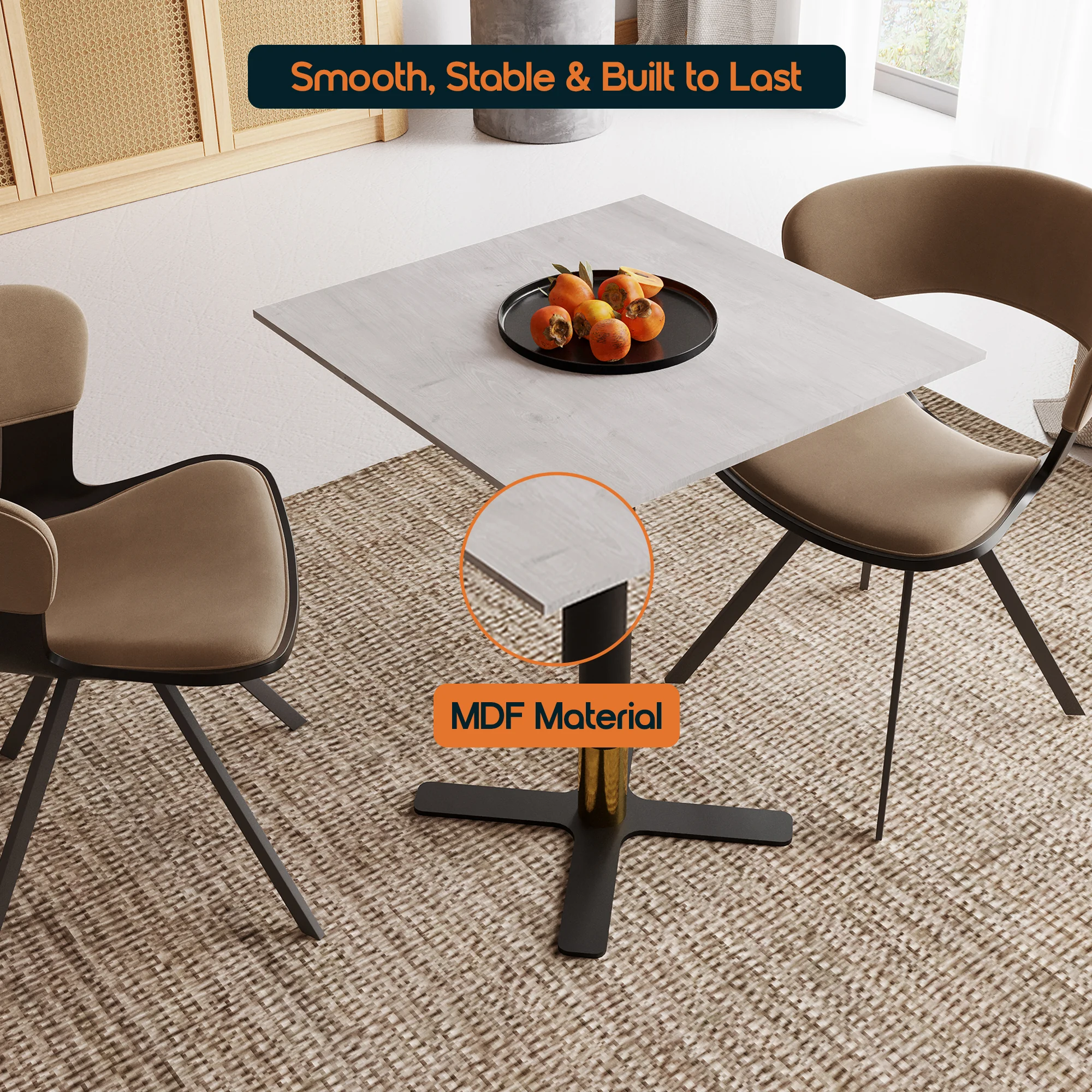 Vail Collection Dining Table Black/Gold X Base With 24" Square Light Wood Brown MDF Top