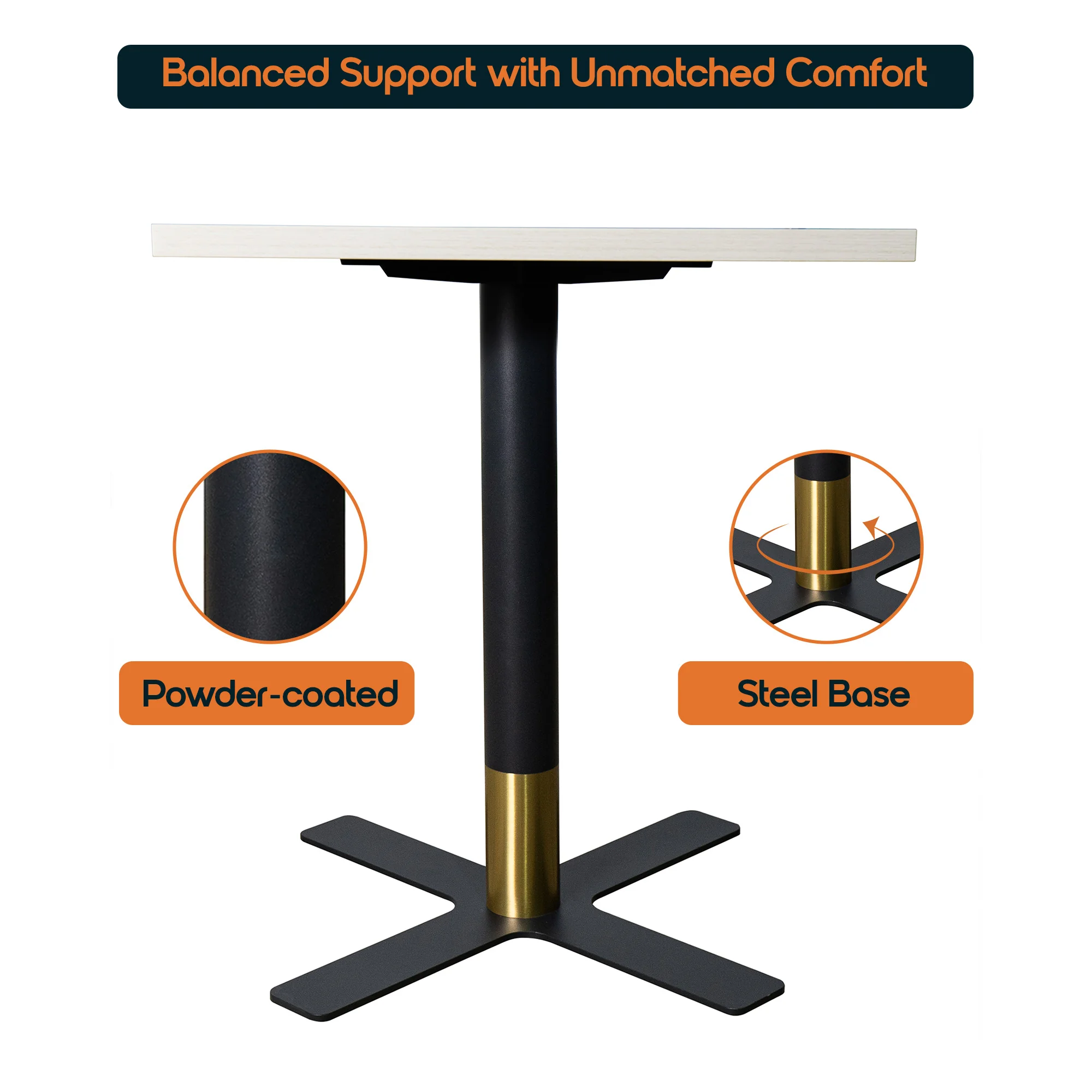 Vail Collection Dining Table Black/Gold X Base With 24" Square Light Wood Brown MDF Top