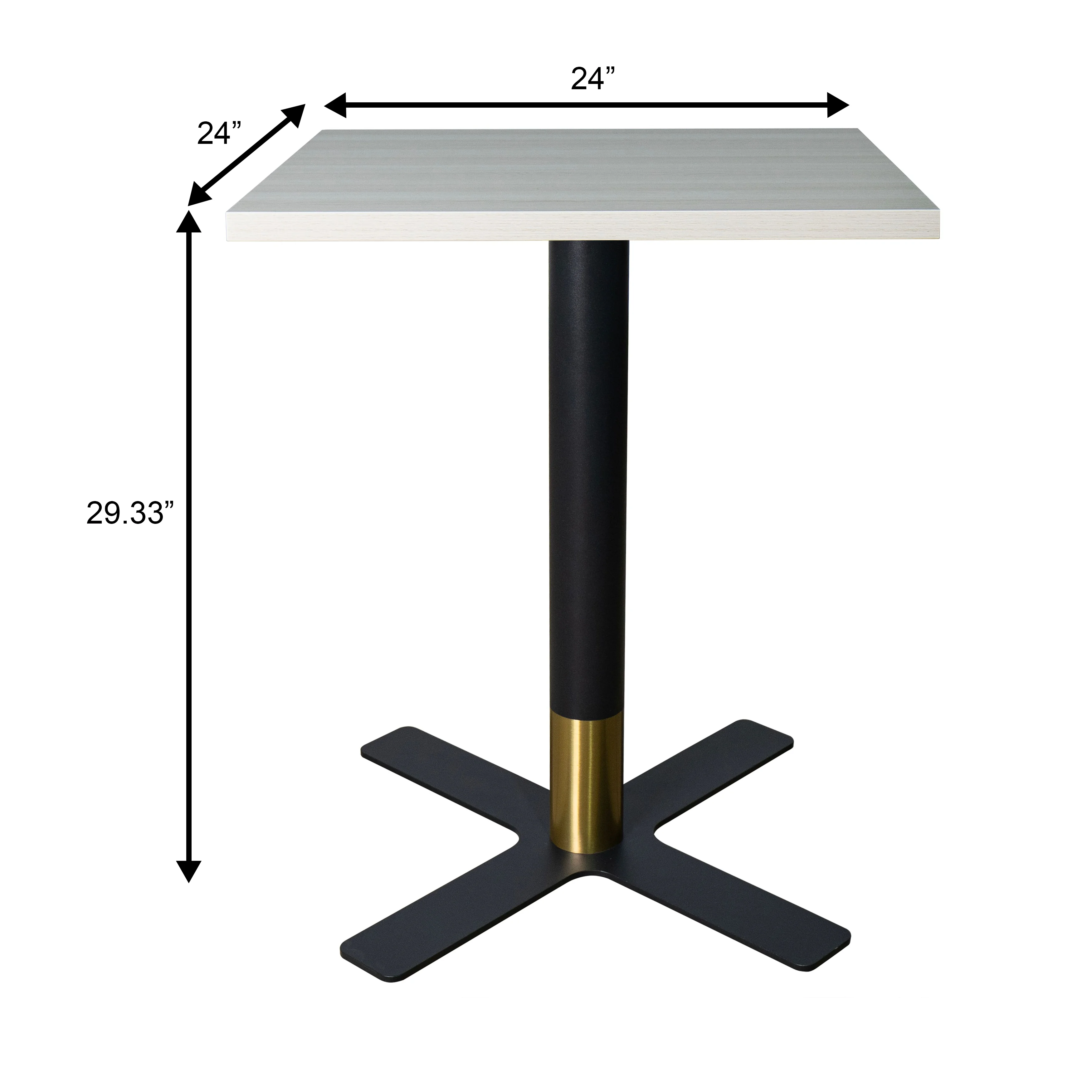 Vail Collection Dining Table Black/Gold X Base With 24" Square Light Wood Brown MDF Top