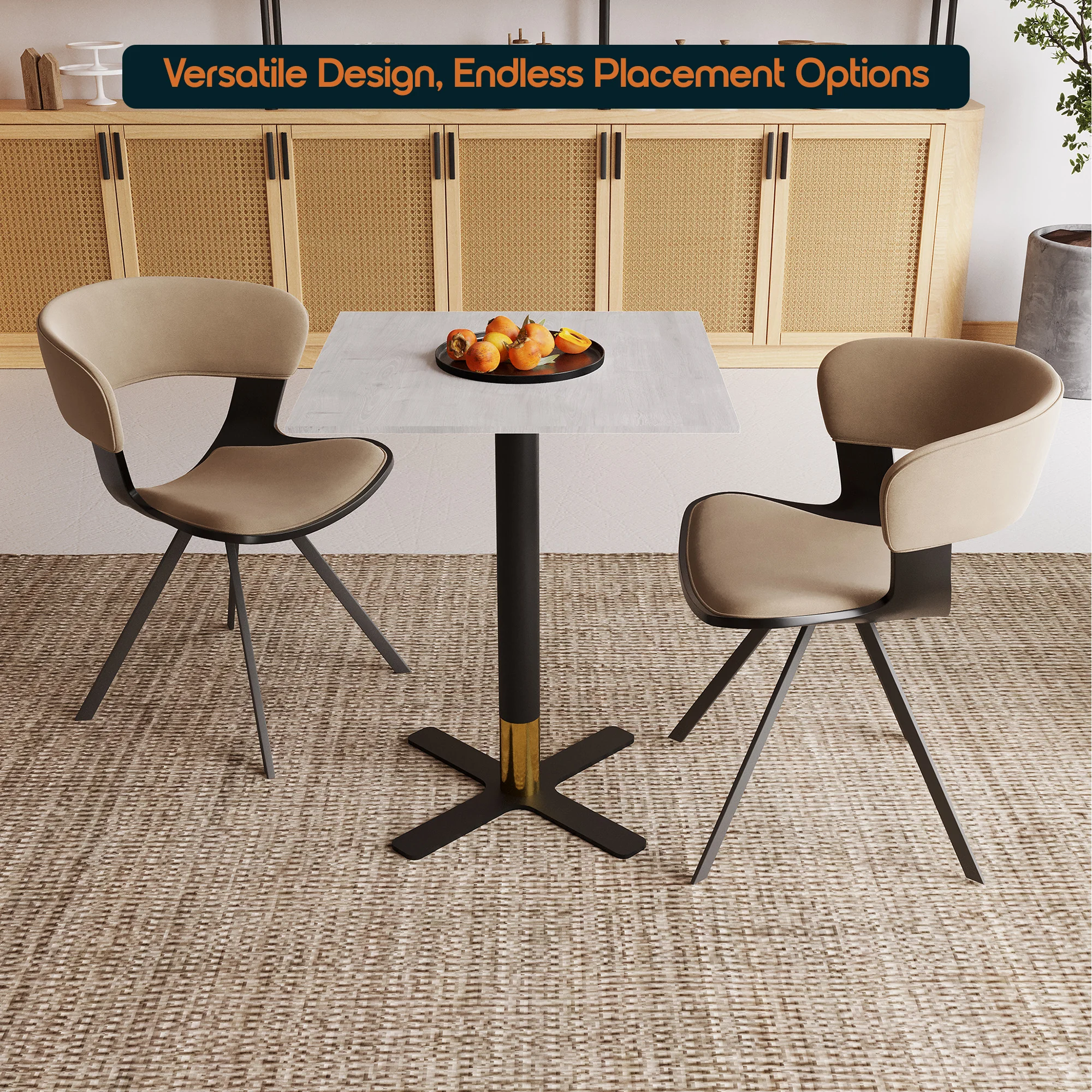 Vail Collection Dining Table Black/Gold X Base With 24" Square Light Wood Brown MDF Top