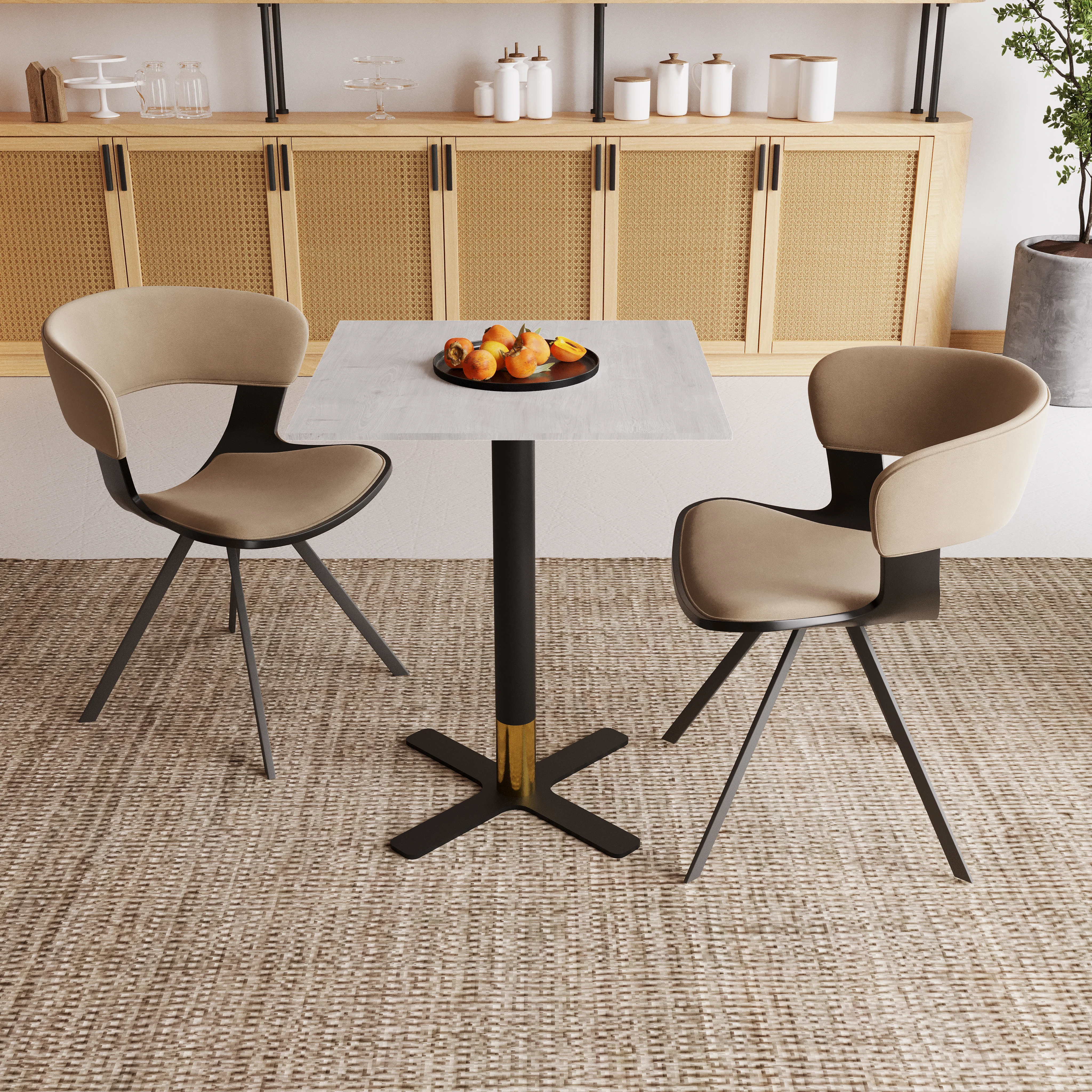 Vail Collection Dining Table Black/Gold X Base With 24" Square Light Wood Brown MDF Top