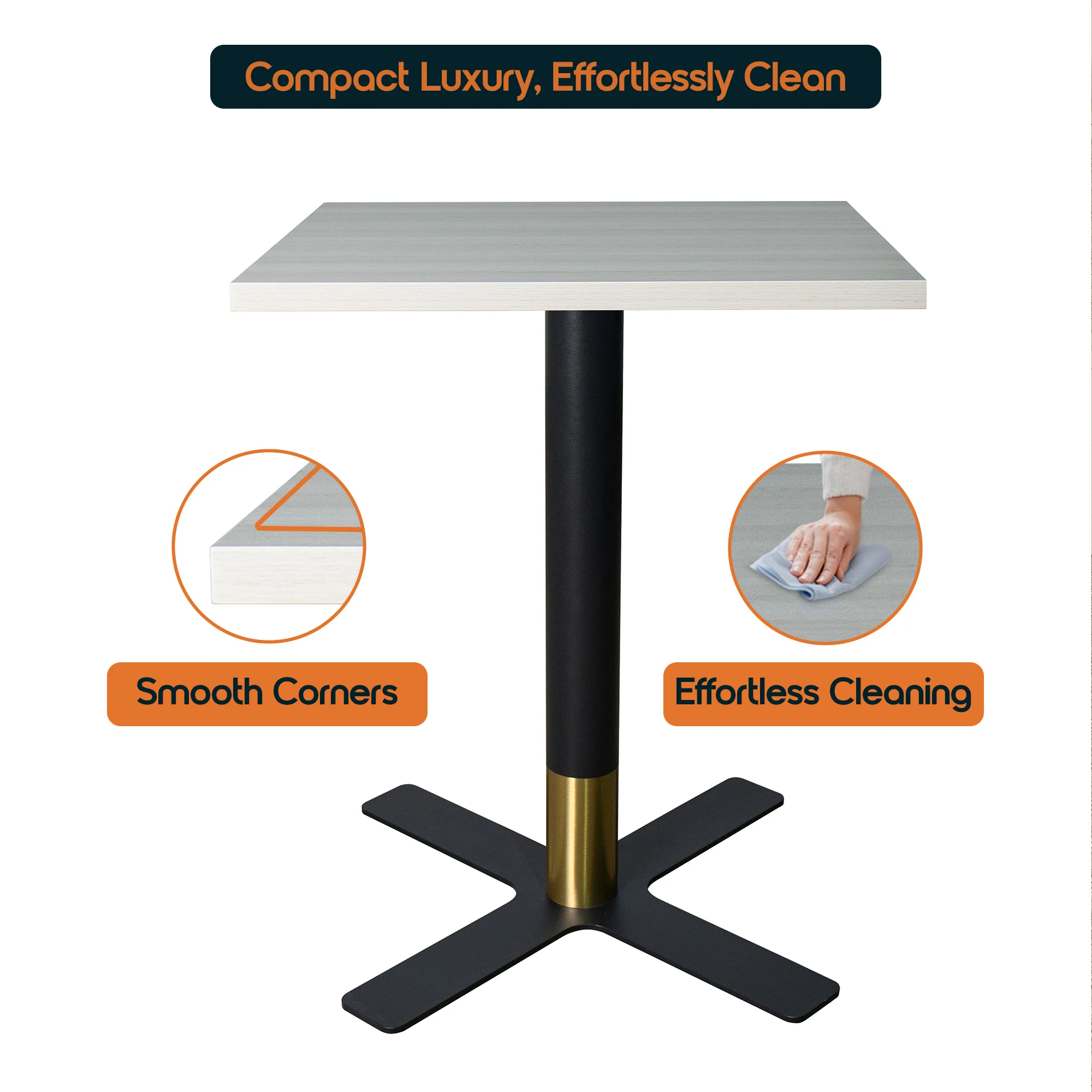 Vail Collection Dining Table Black/Gold X Base With 24" Square Light Wood Brown MDF Top