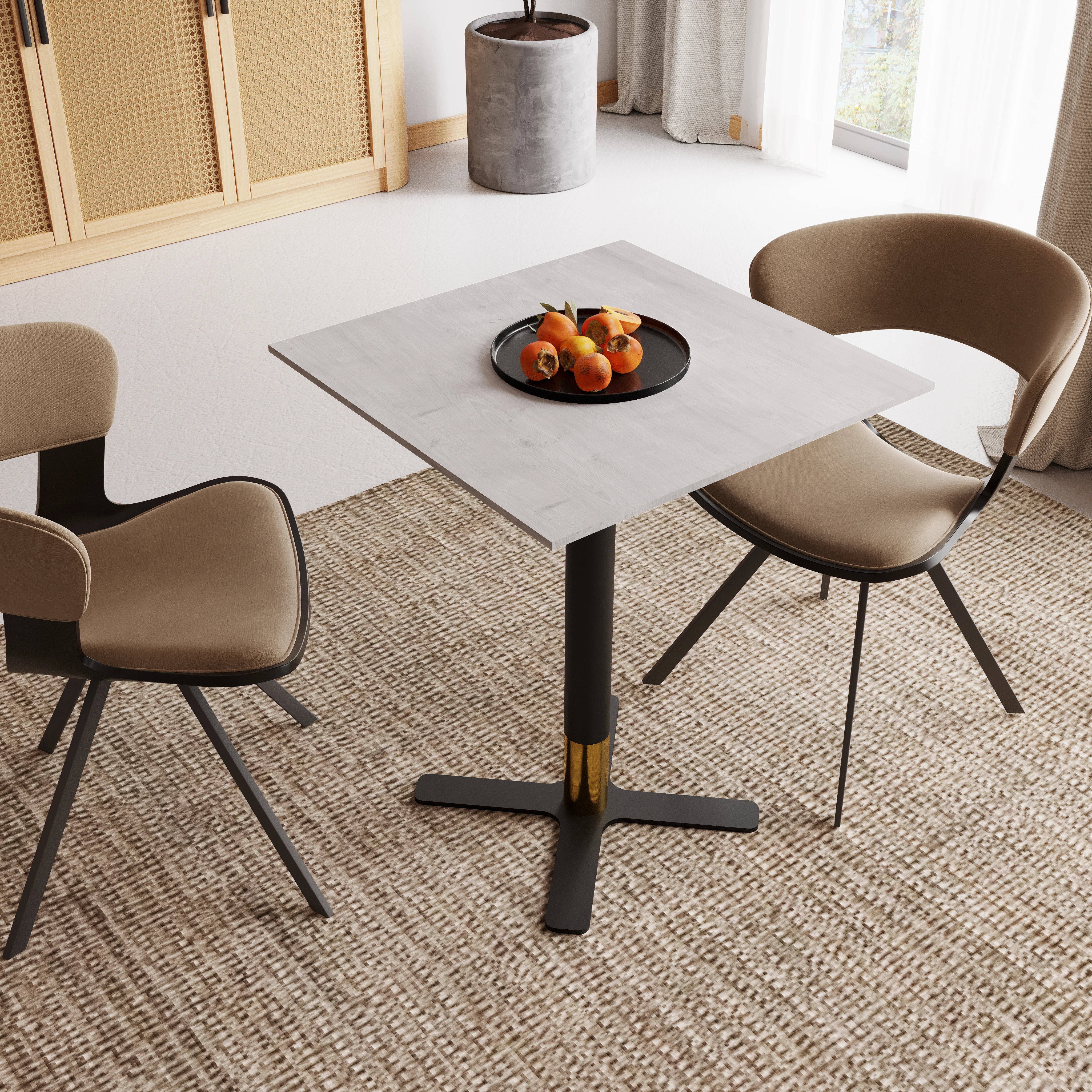 Vail Collection Dining Table Black/Gold X Base With 24" Square Light Wood Brown MDF Top