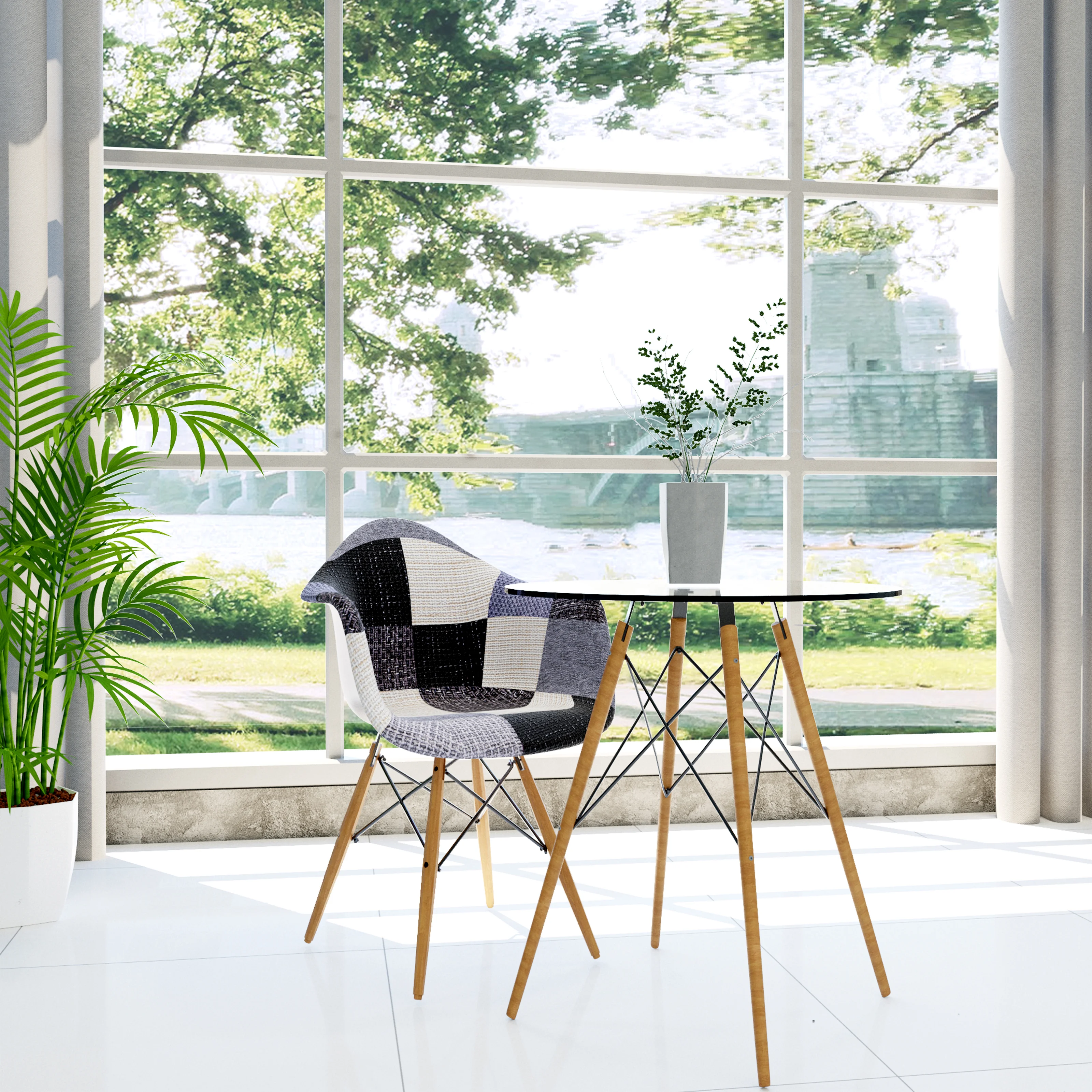 Willow Patchwork Fabric Eiffel Accent Chair