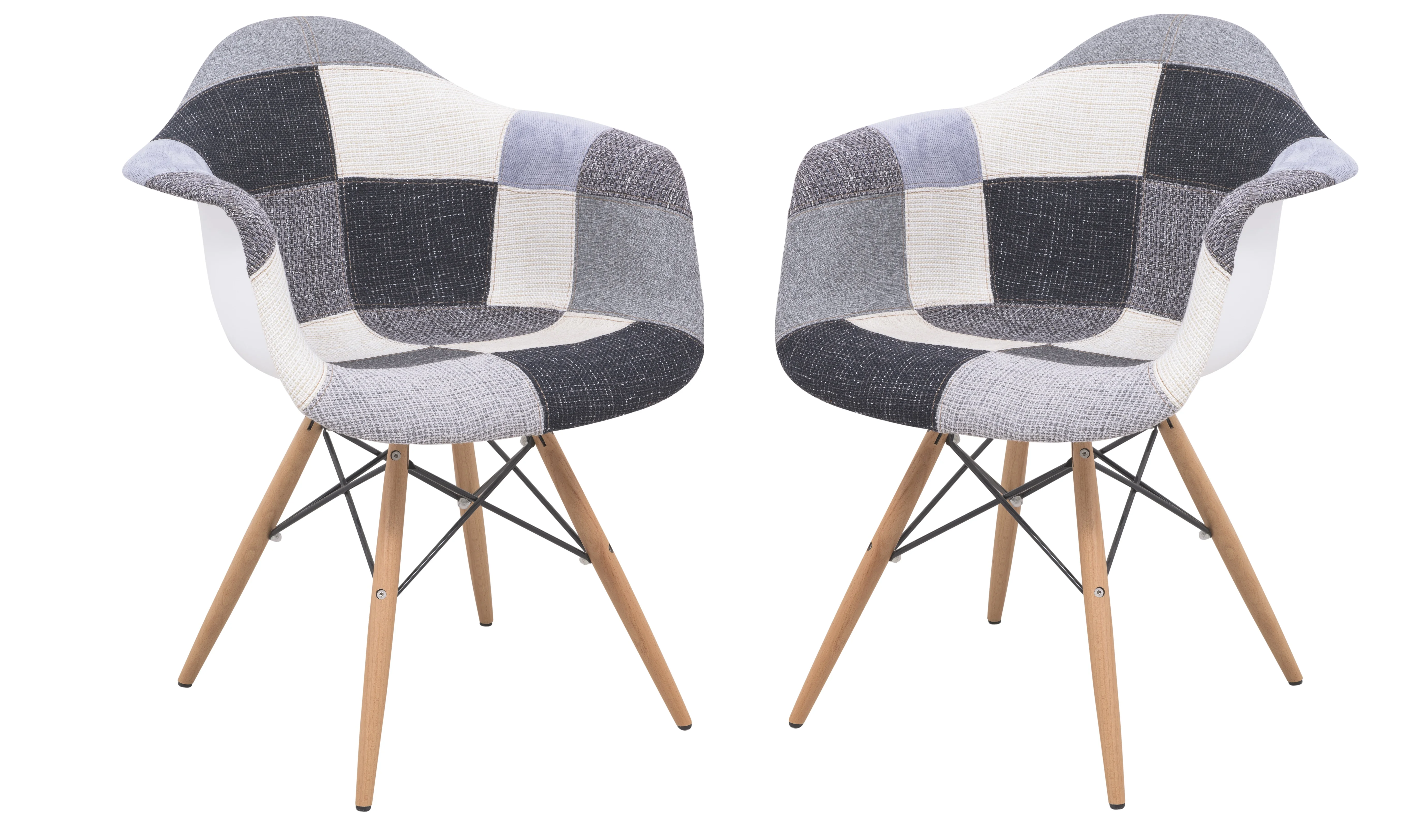 Willow Patchwork Fabric Eiffel Accent Chair, Set of 2