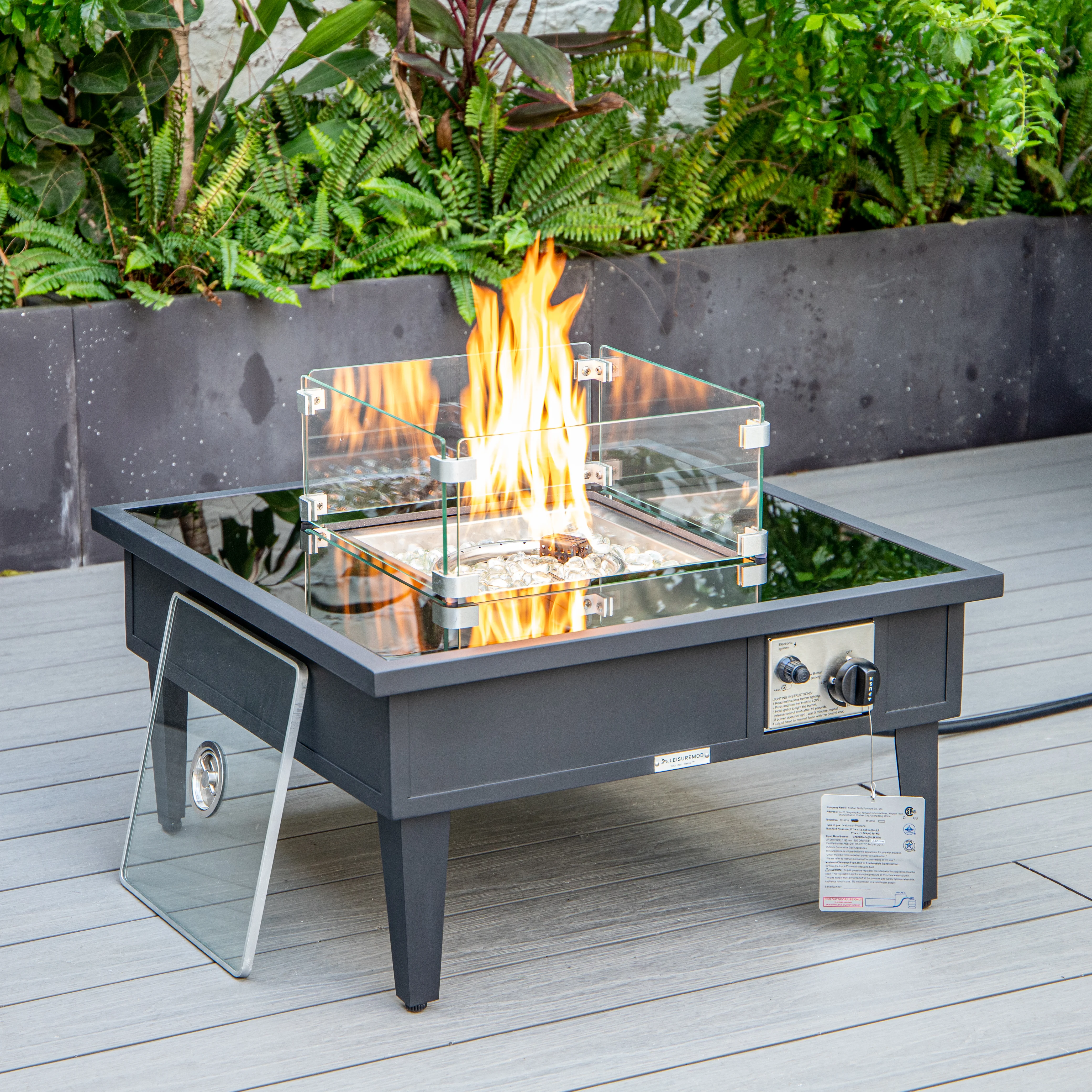 Walbrooke Patio Square Fire Pit and Tank Holder in Black
